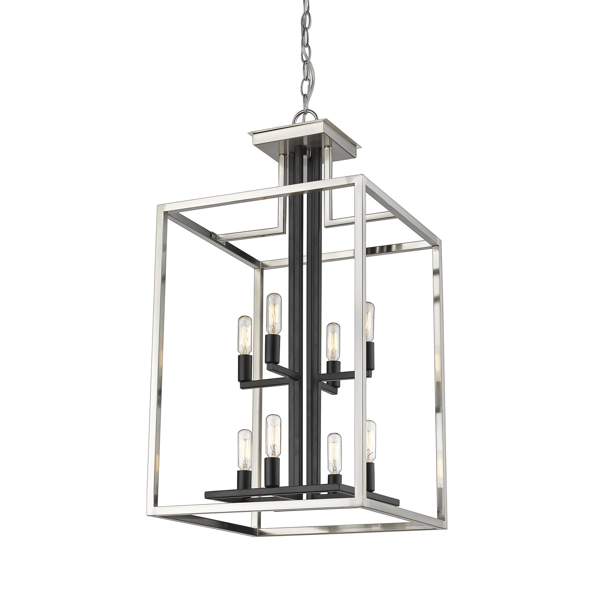 Shown in Brushed Nickel + Black finish and --- glass and --- shade