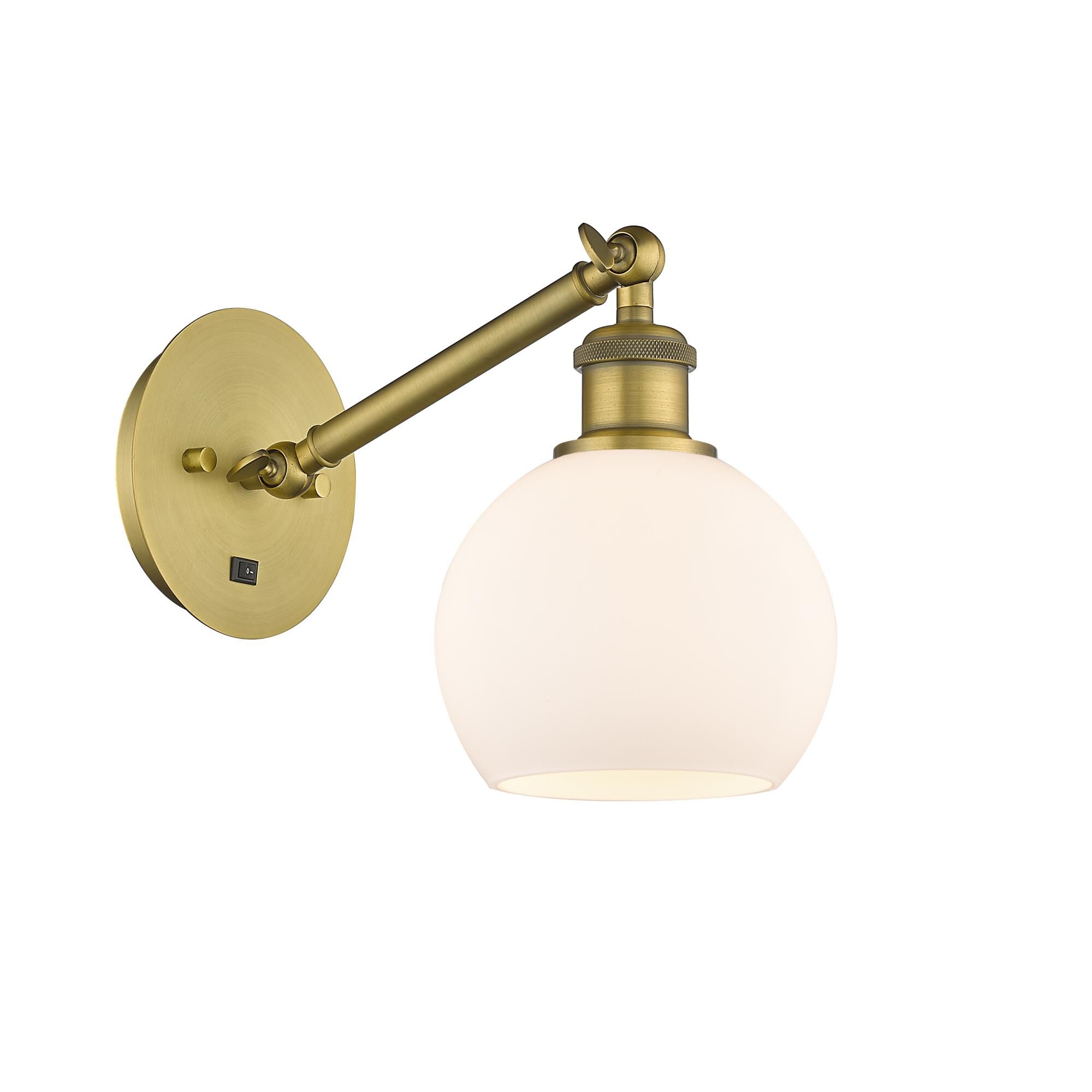 Shown in Brushed Brass finish and Cased Matte White Athens glass