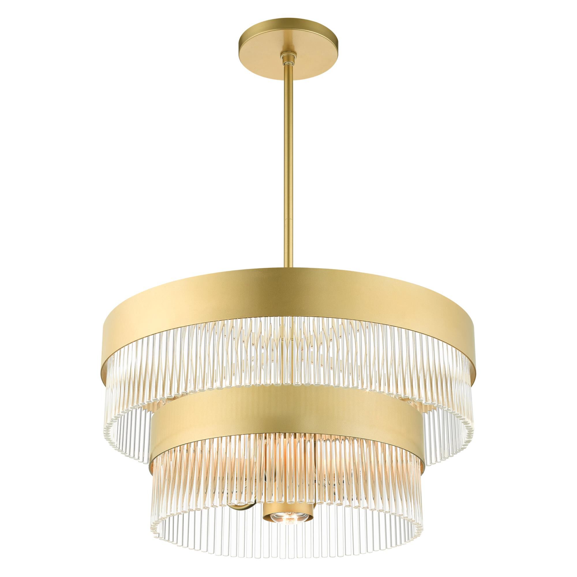 Shown in Soft Gold finish and Soft Gold Drum Shade With Clear Crystal Rods glass and Soft Gold Drum  With Clear Crystal Rods shade