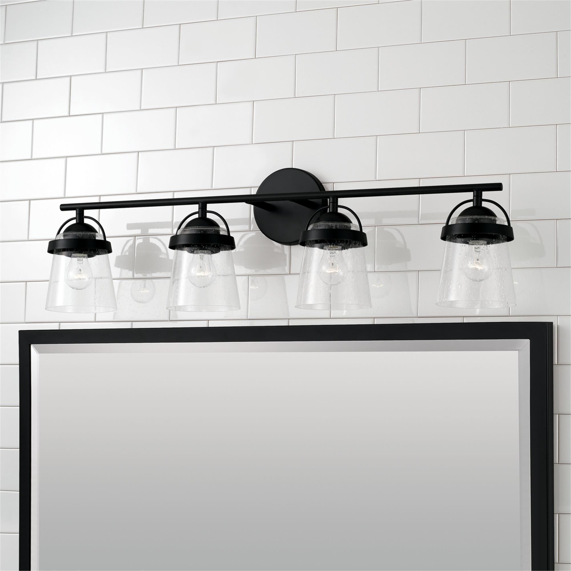 Shown in Matte Black finish and Clear Seeded glass