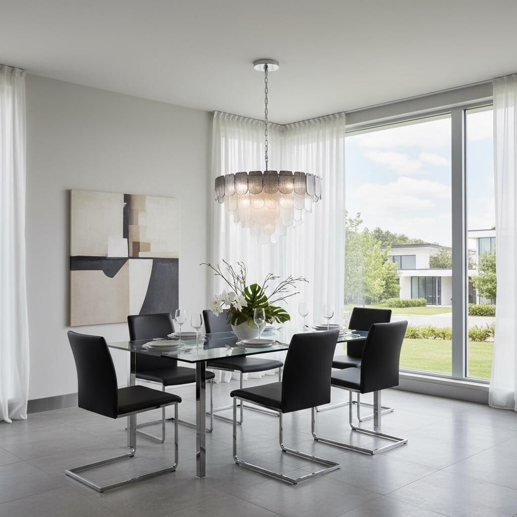 Shown in Polished Nickel and Crystalline Smoke finish and Piastra glass