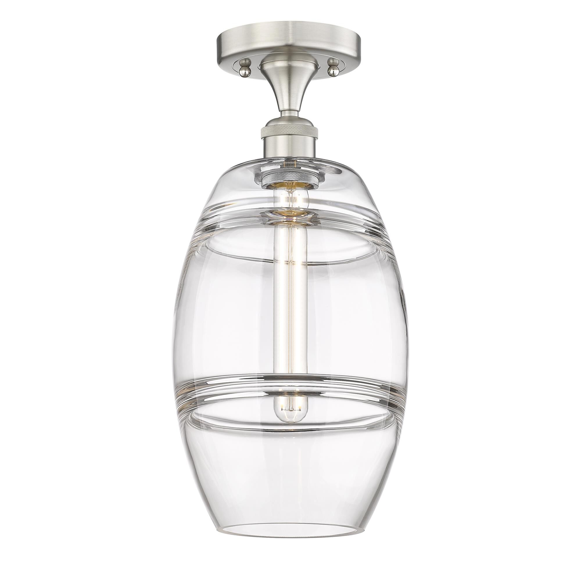 Shown in Brushed Satin Nickel finish and Clear glass