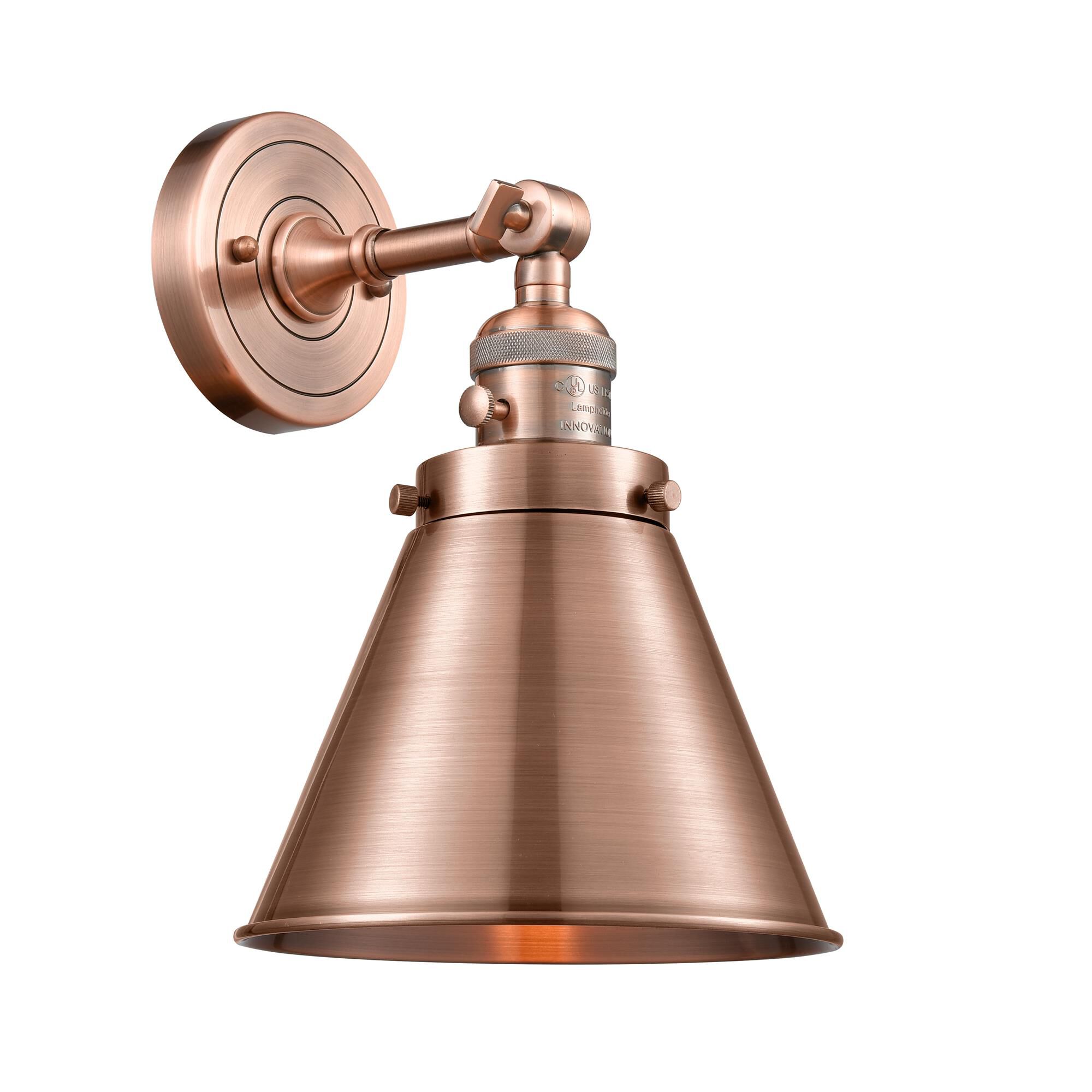 Shown in Antique Copper finish and Metal - Antique Copper - Cone shade
