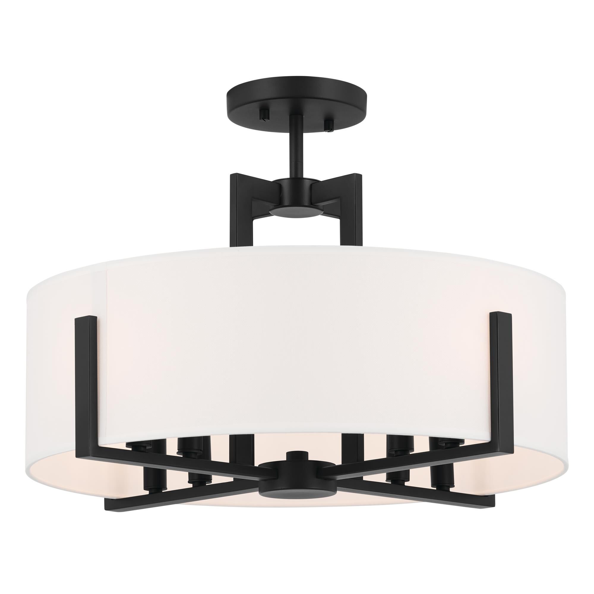 Shown in Black finish and Fabric and Drum Linen shade
