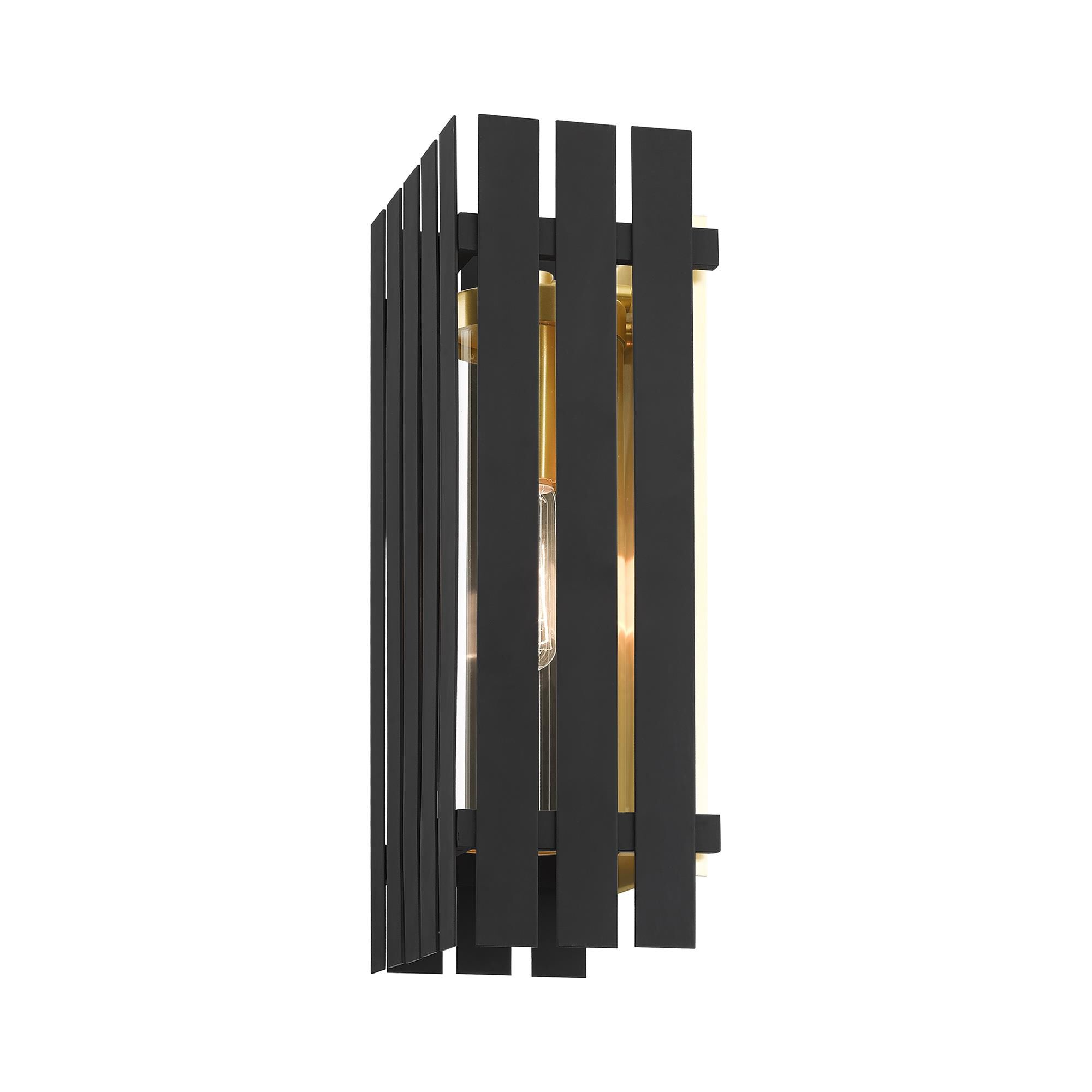 Shown in Black With Satin Brass Accents finish and Clear glass and Clear Glass shade