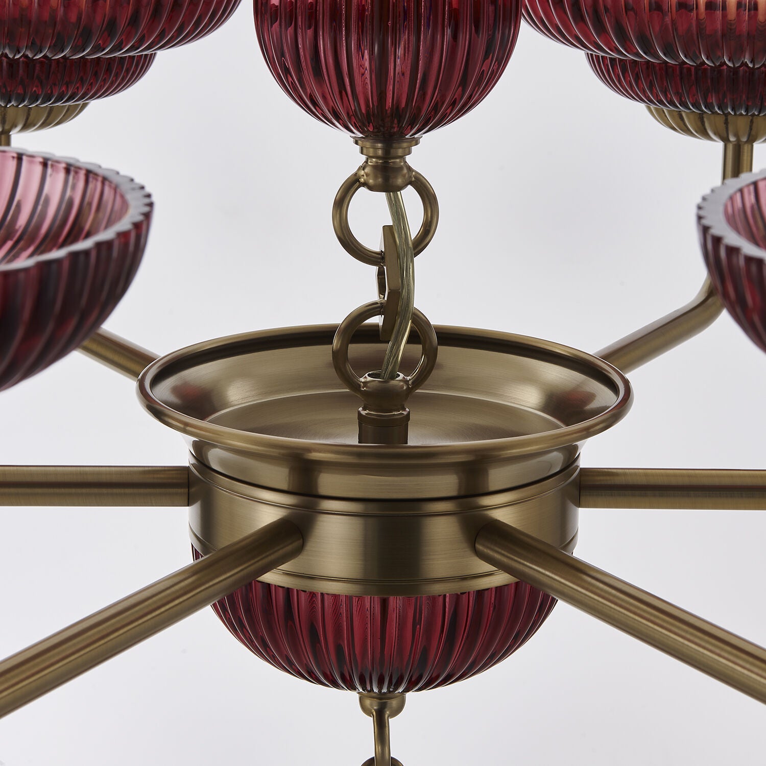 Shown in Satin Brass finish and Peacock Green glass