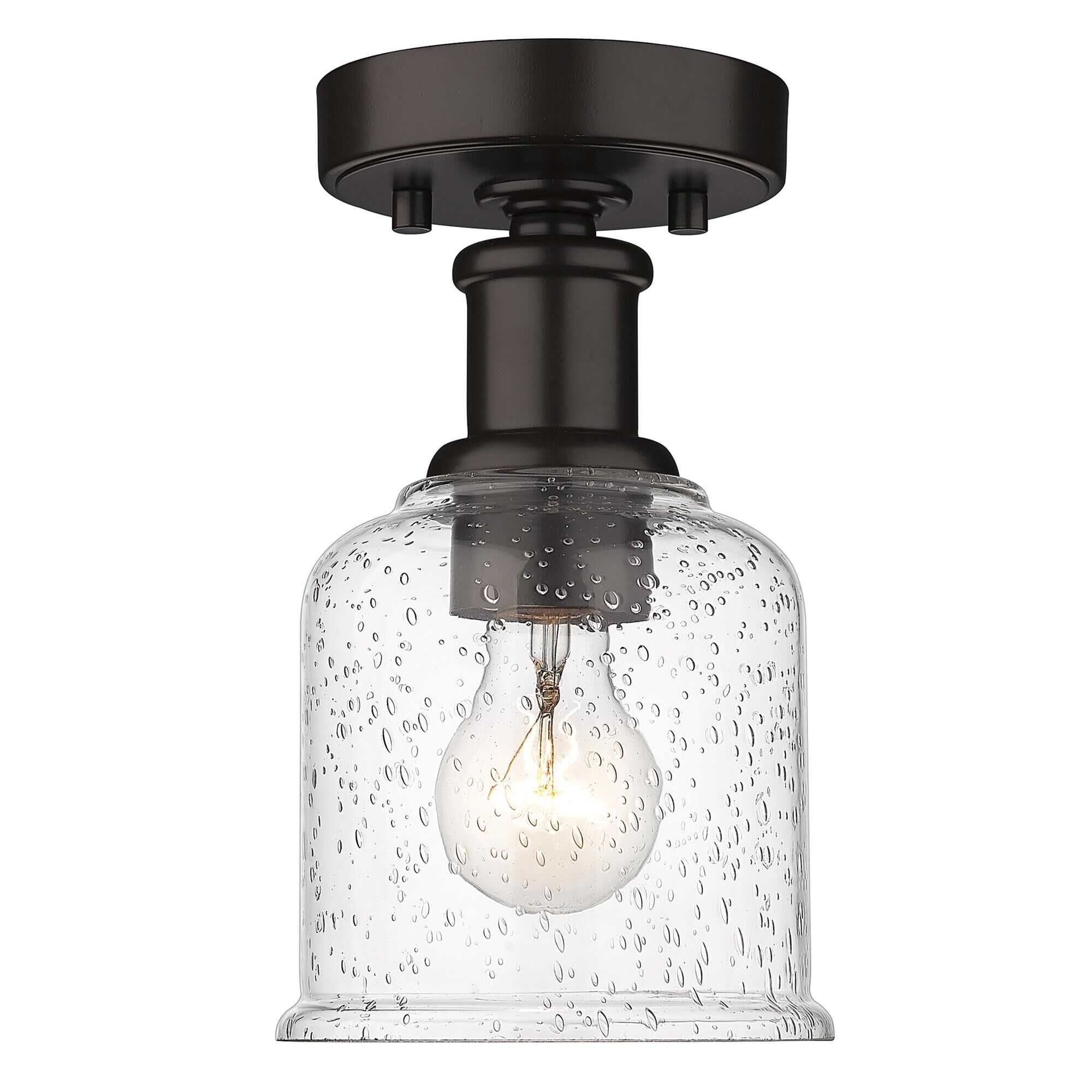 Shown in Bronze finish and Clear Seedy glass