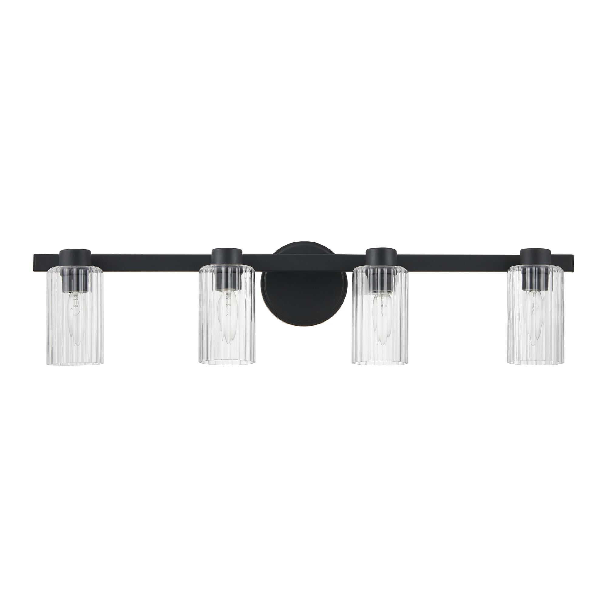 Shown in Matte Black finish and Clear Ribbed glass
