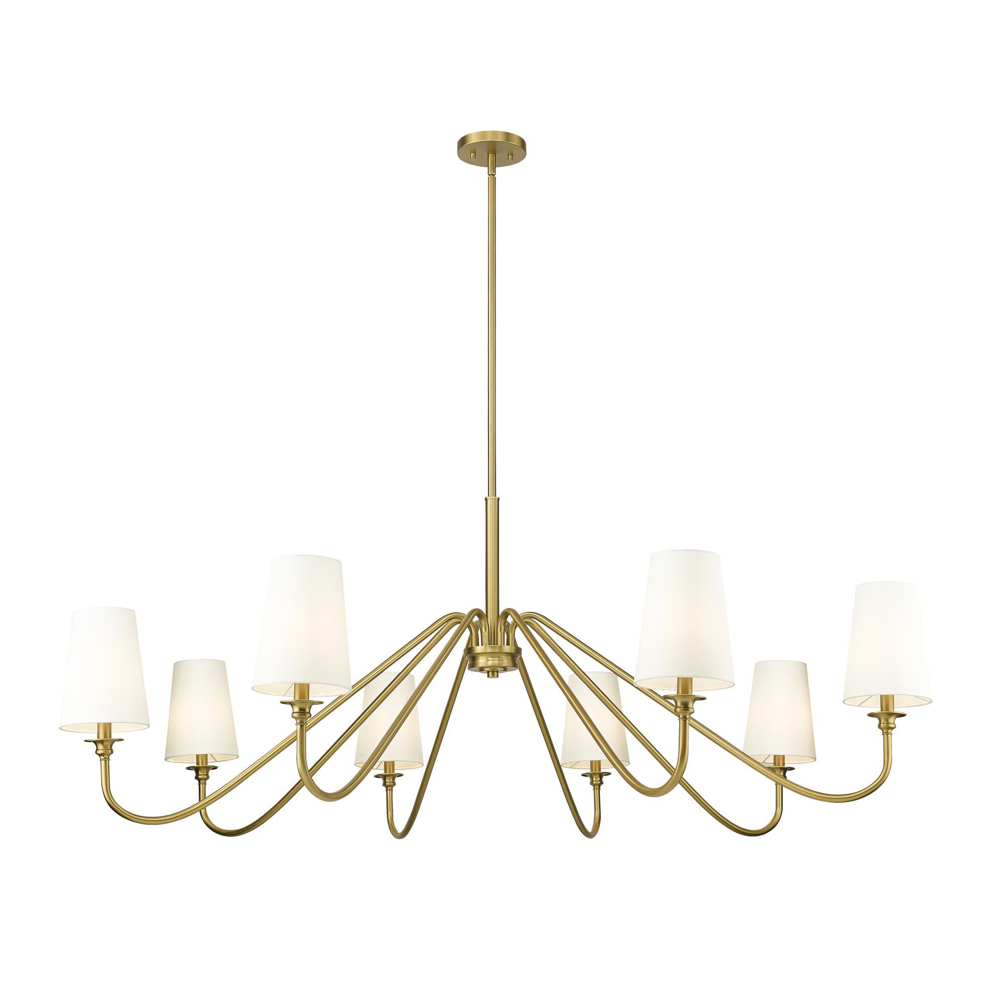 Shown in Modern Gold finish and White glass and White shade