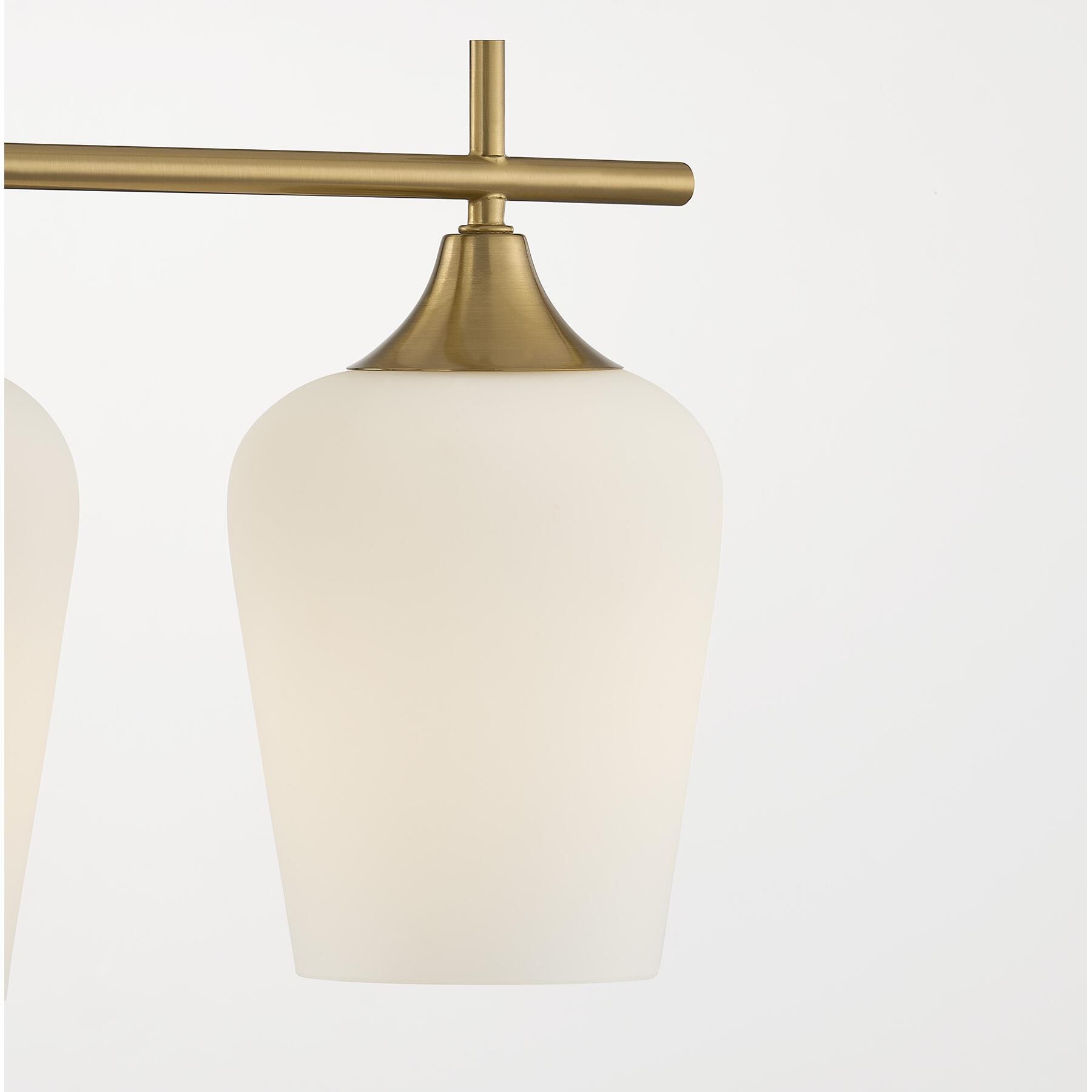 Shown in Warm Brass finish and White Opal glass