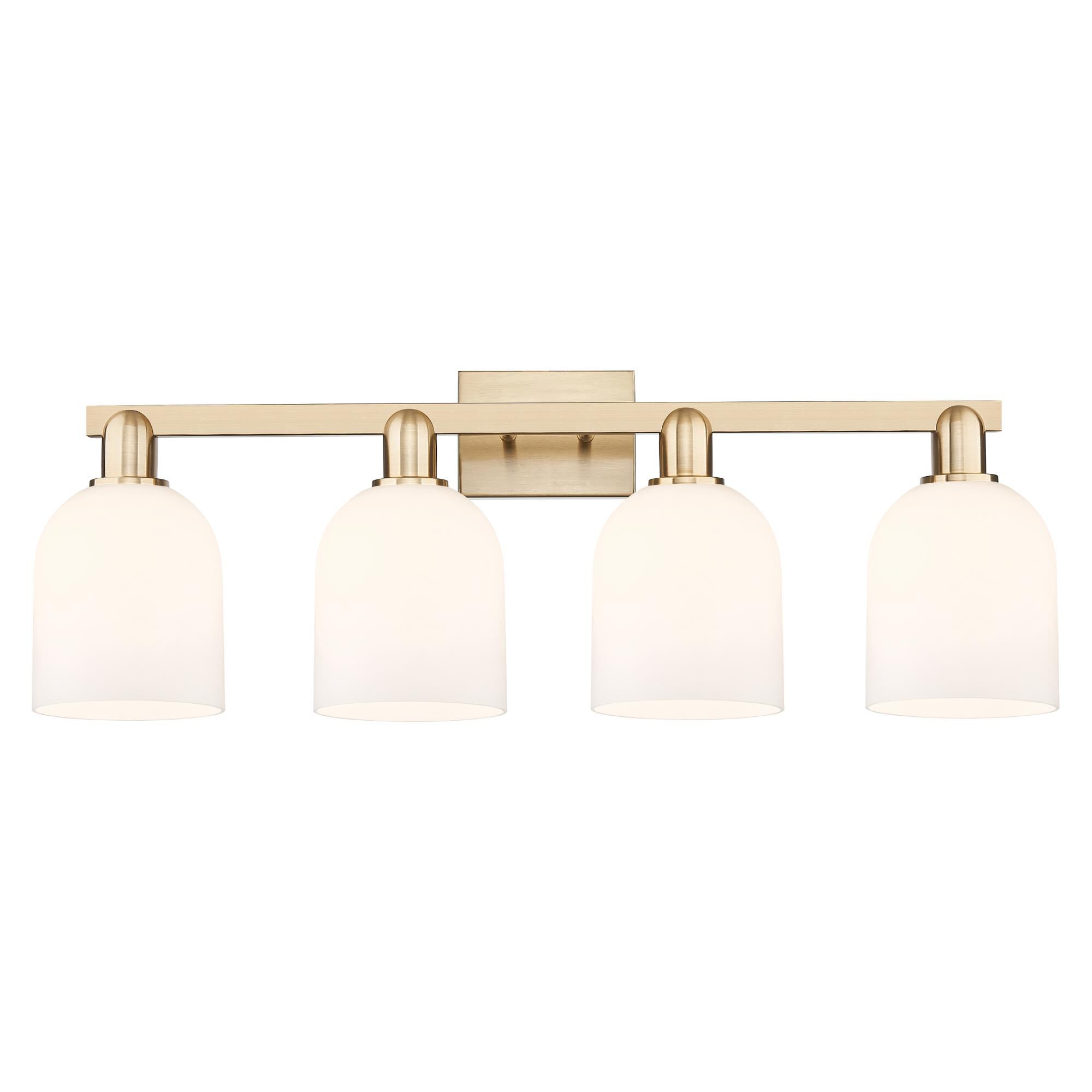 Shown in Champagne Bronze finish and White glass