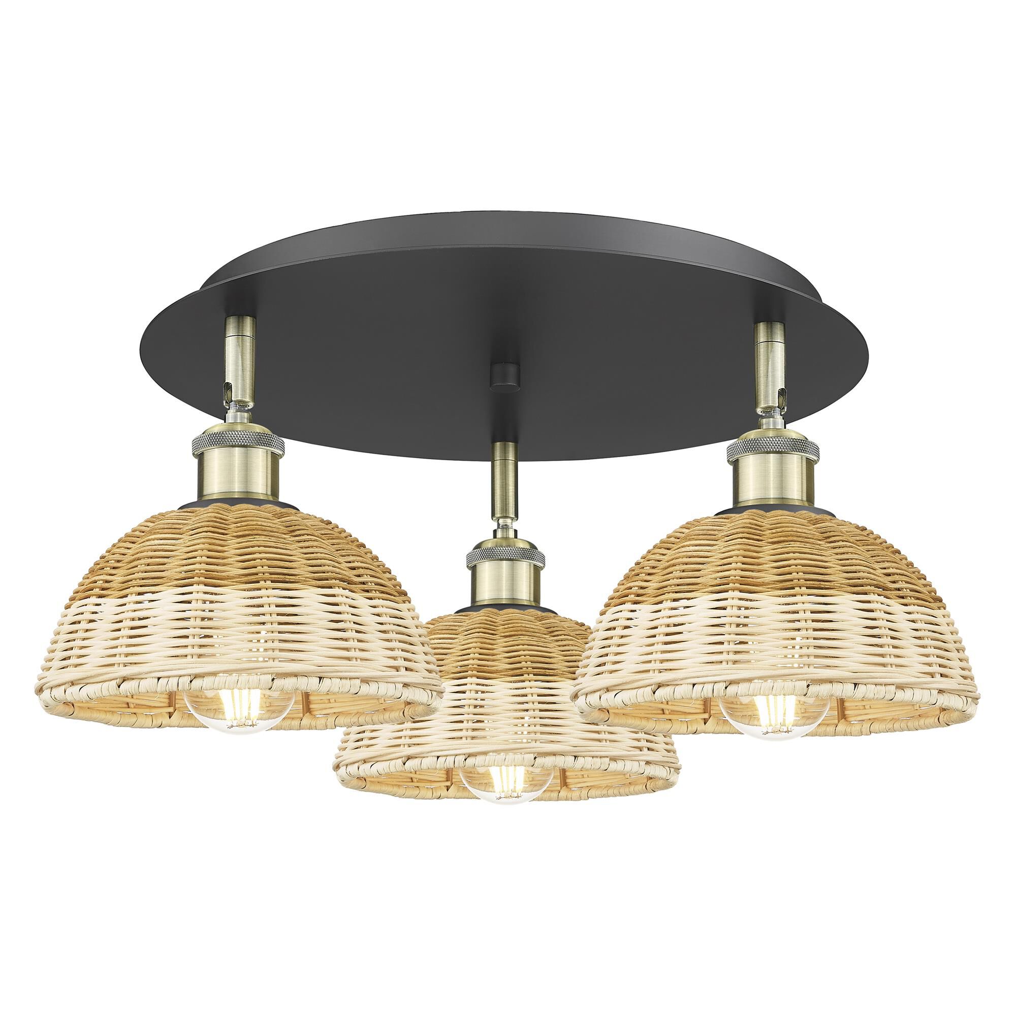 Shown in Black Antique Brass finish and Natural shade