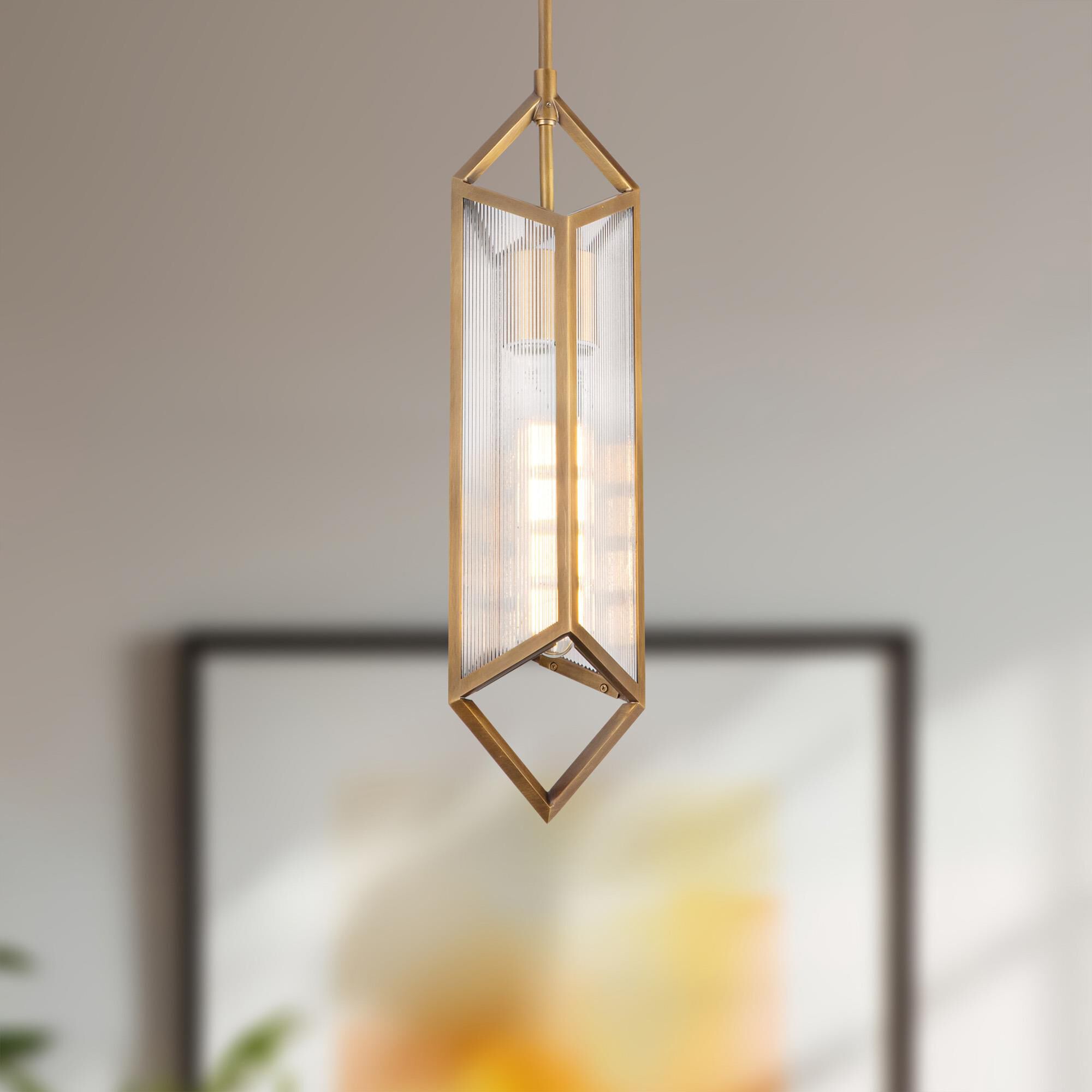 Shown in Vintage Brass finish and Clear Ribbed glass