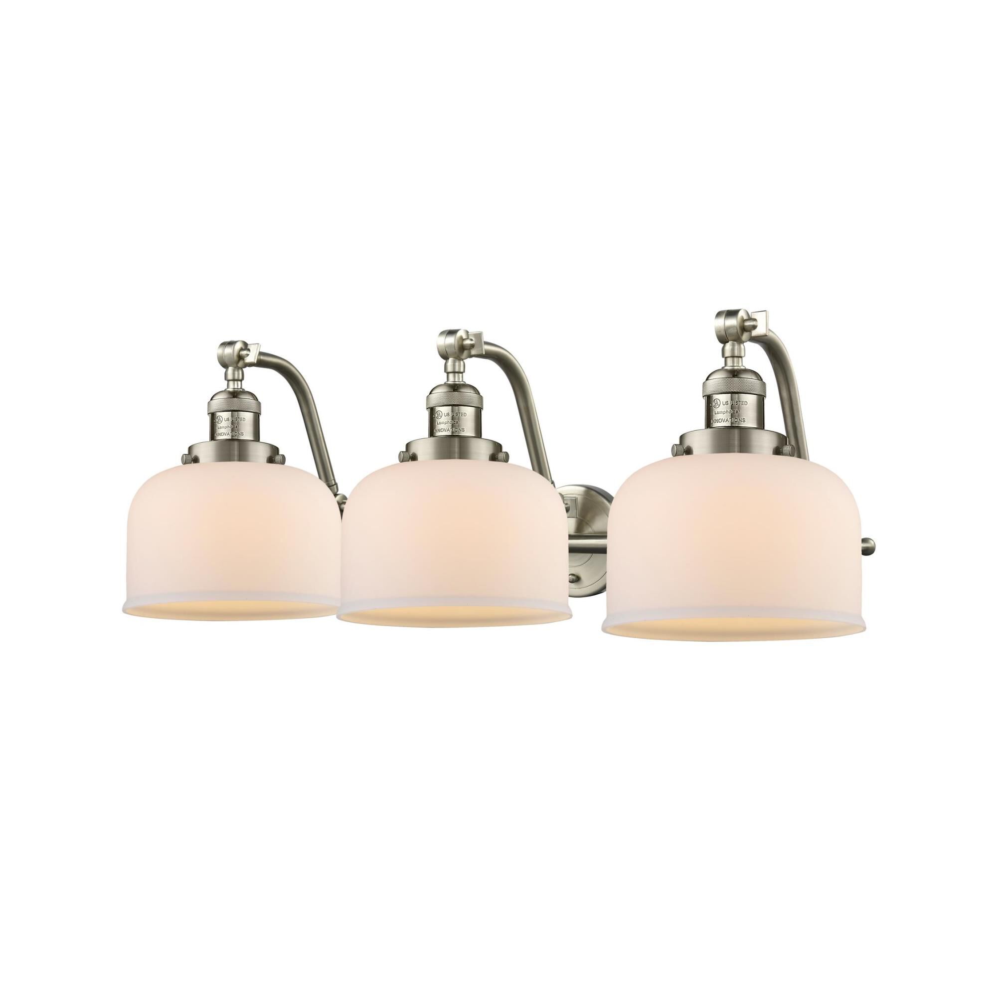 Shown in Brushed Satin Nickel finish and Matte White Cased glass