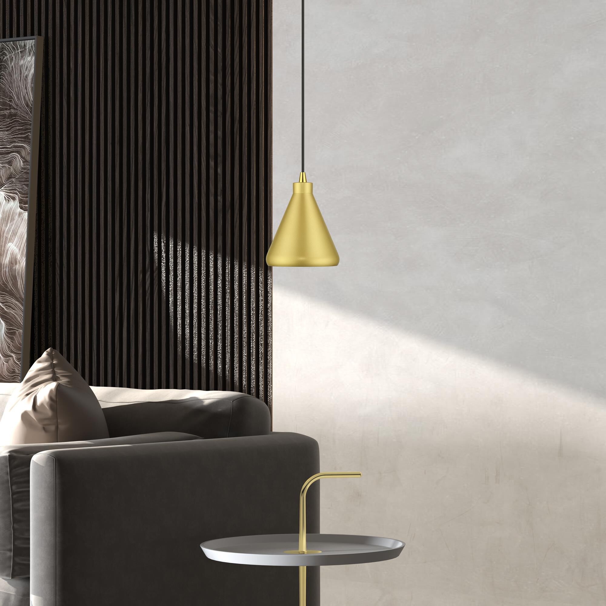 Shown in Soft Gold with Polished Brass Accents finish and Soft Gold Aluminum with White Inside shade