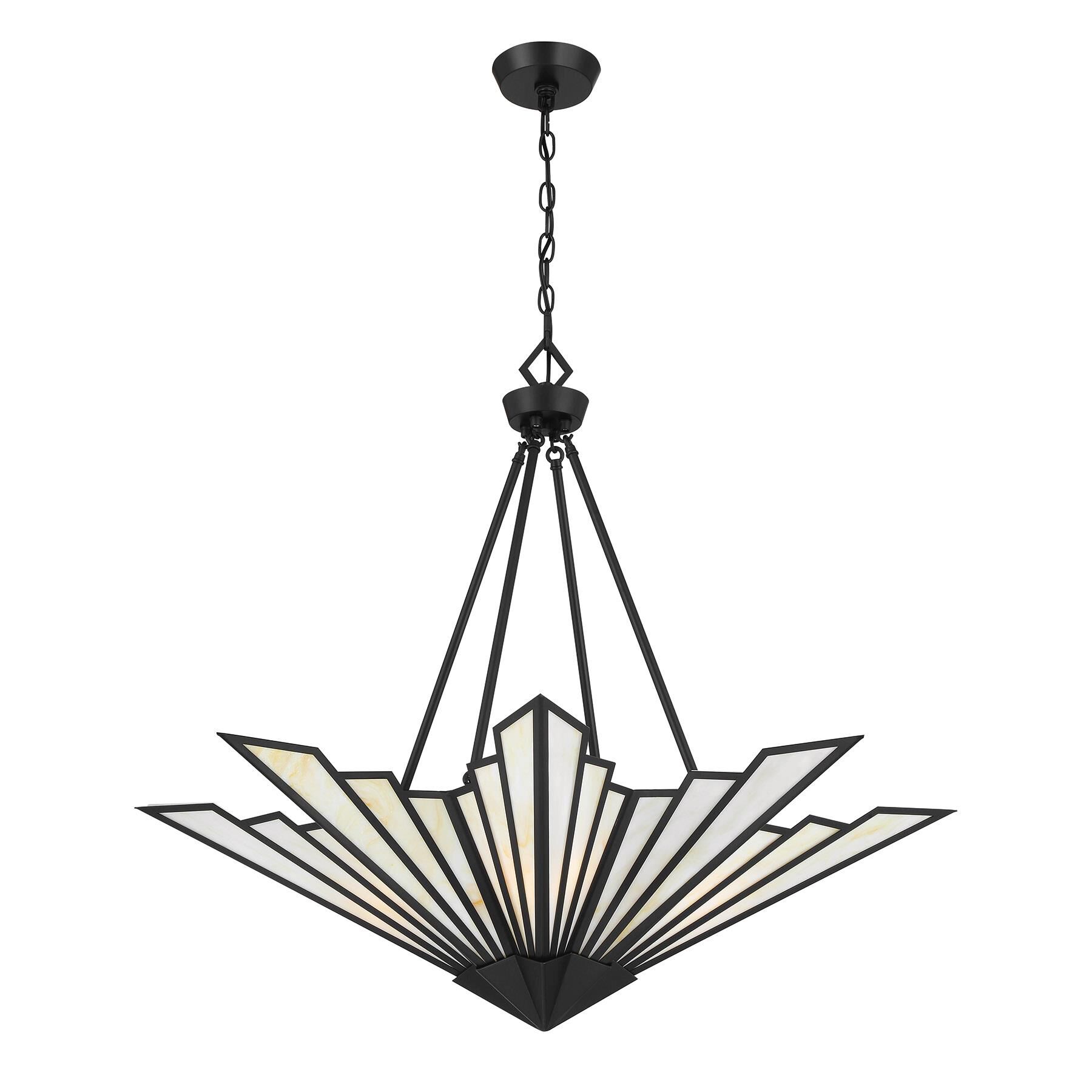 Shown in Matte Black finish and Tiffany glass