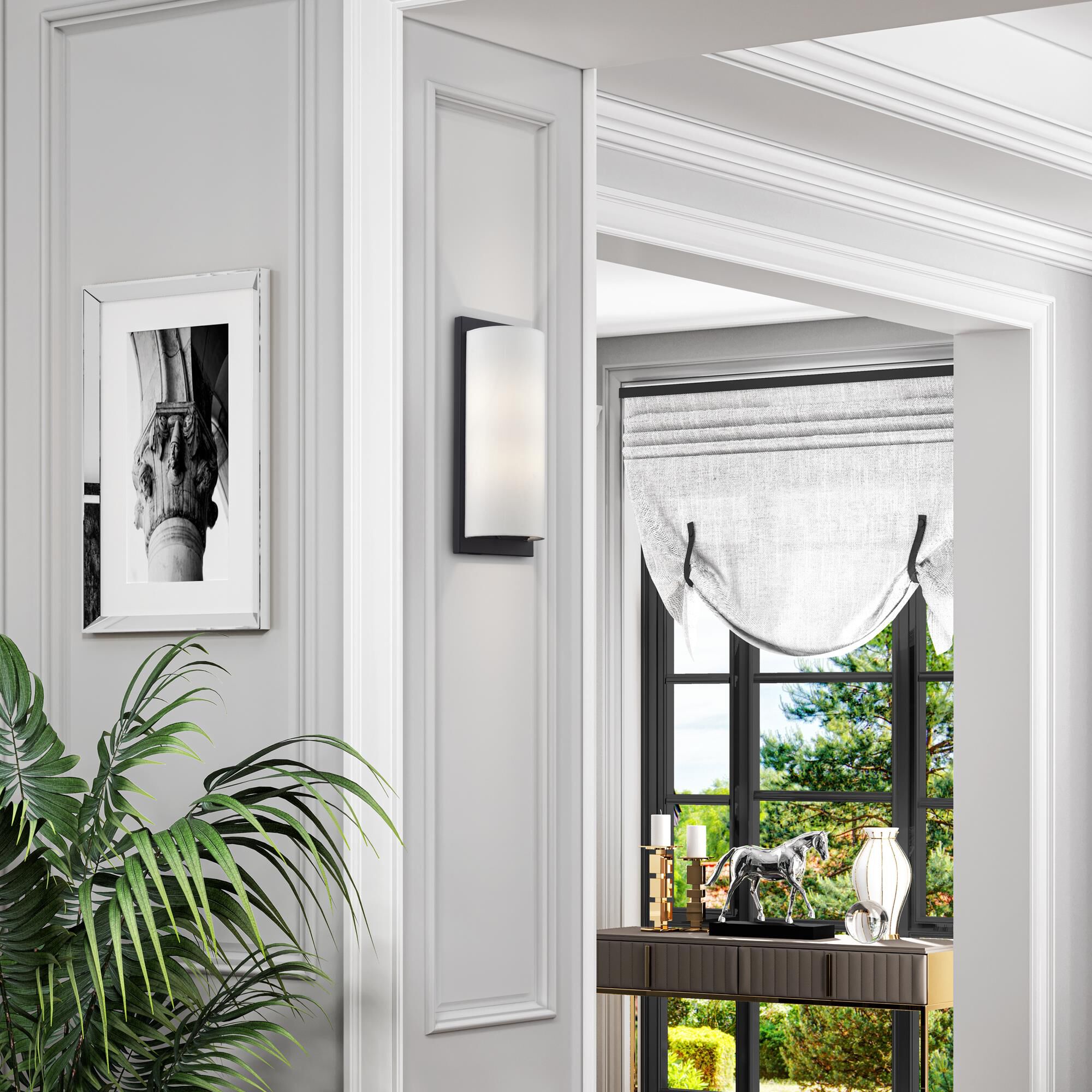 Shown in Black finish and Hand Crafted Off-White Fabric Hardback shade