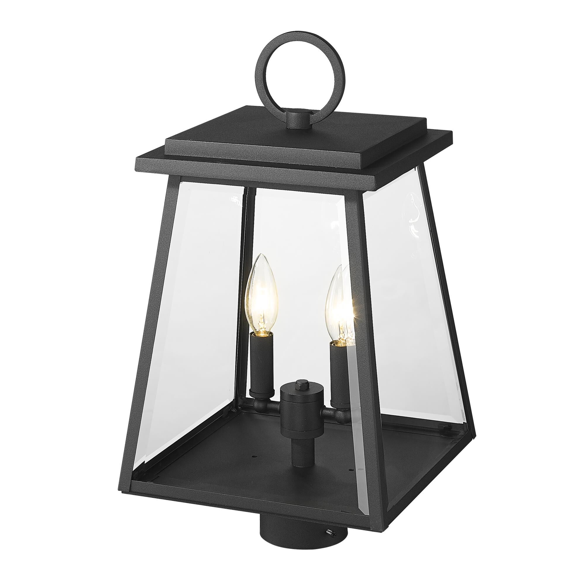 Shown in Black finish and Clear Beveled glass