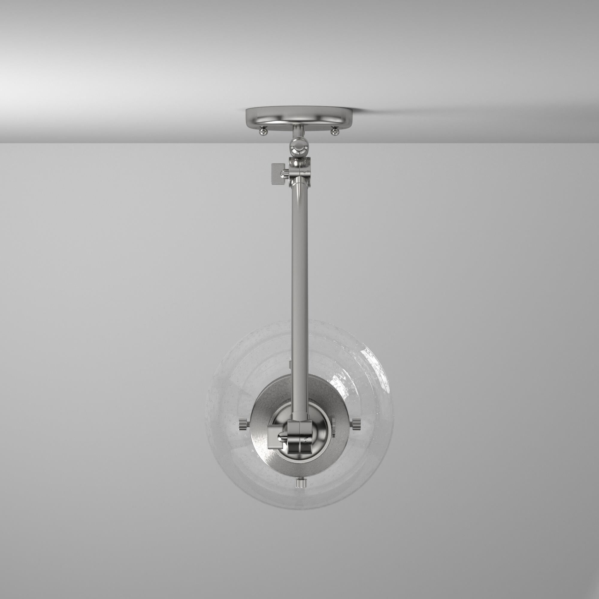 Shown in Brushed Satin Nickel finish and Seeded Seedy Olean glass and Glass shade and Bulb Tint - Amber accent