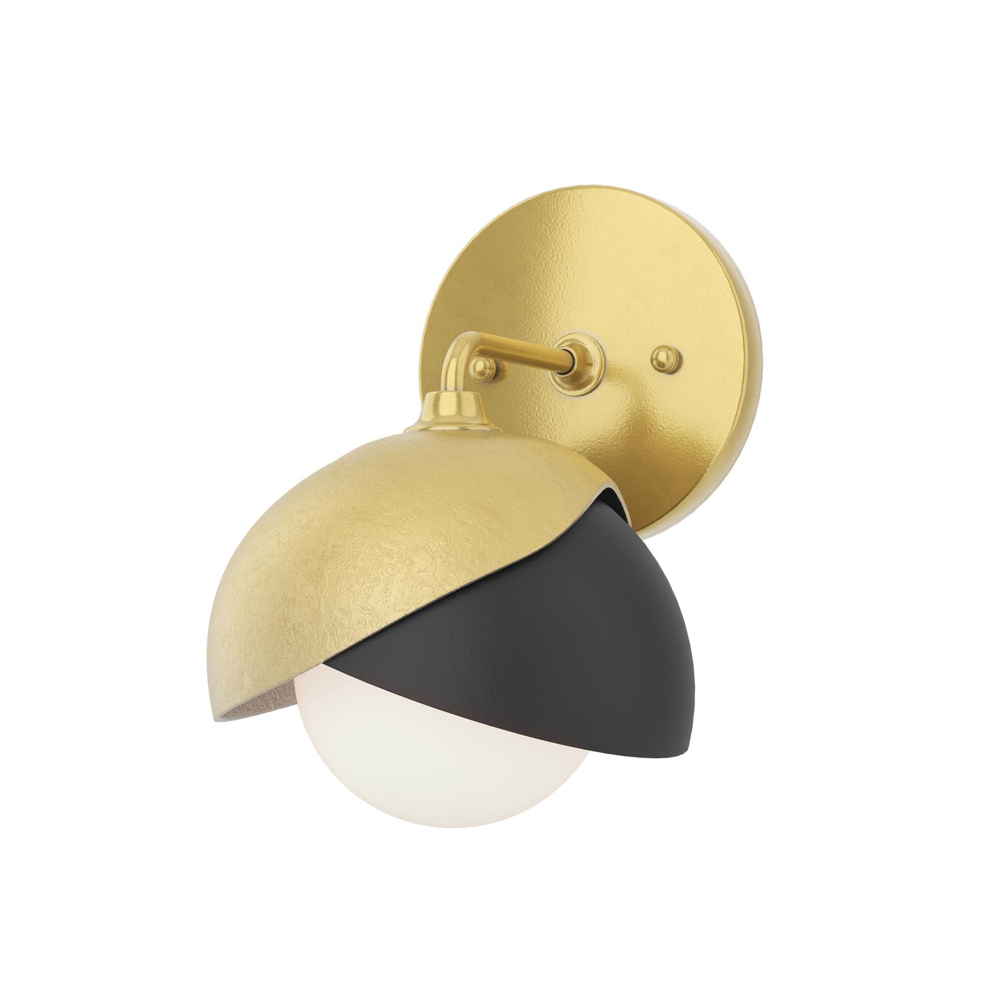 Shown in Modern Brass finish and Opal glass and Black (10) accent