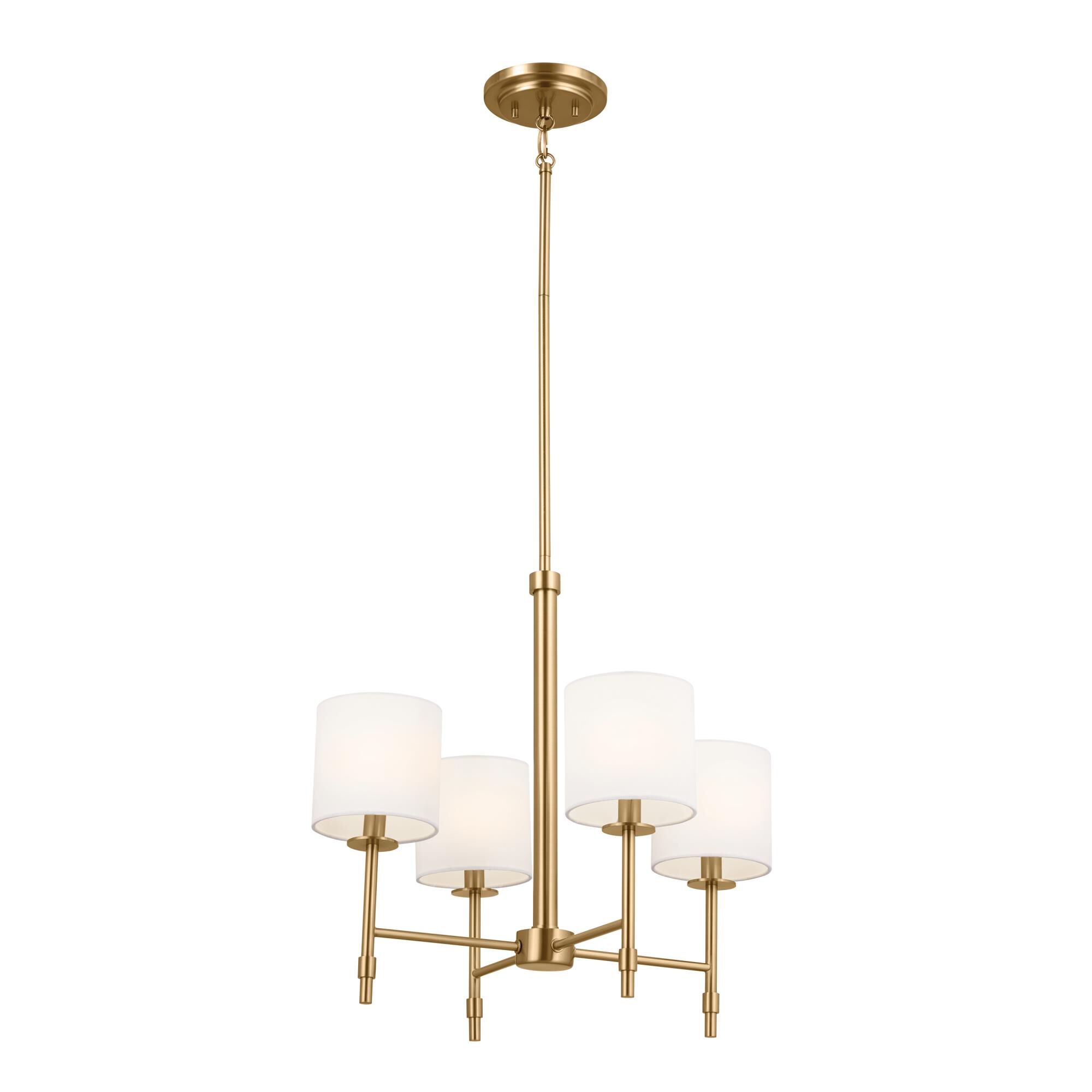 Shown in Brushed Natural Brass finish and Fabric and Drum shade