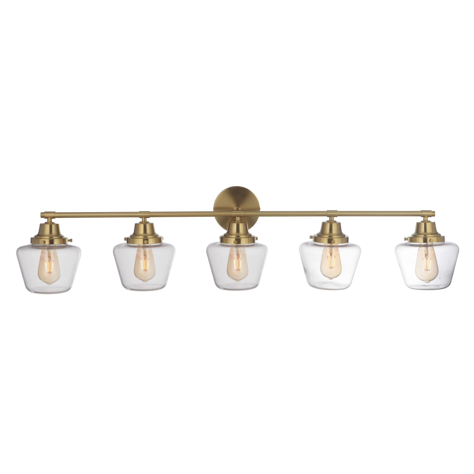 Shown in Satin Brass finish and Clear glass and Glass shade