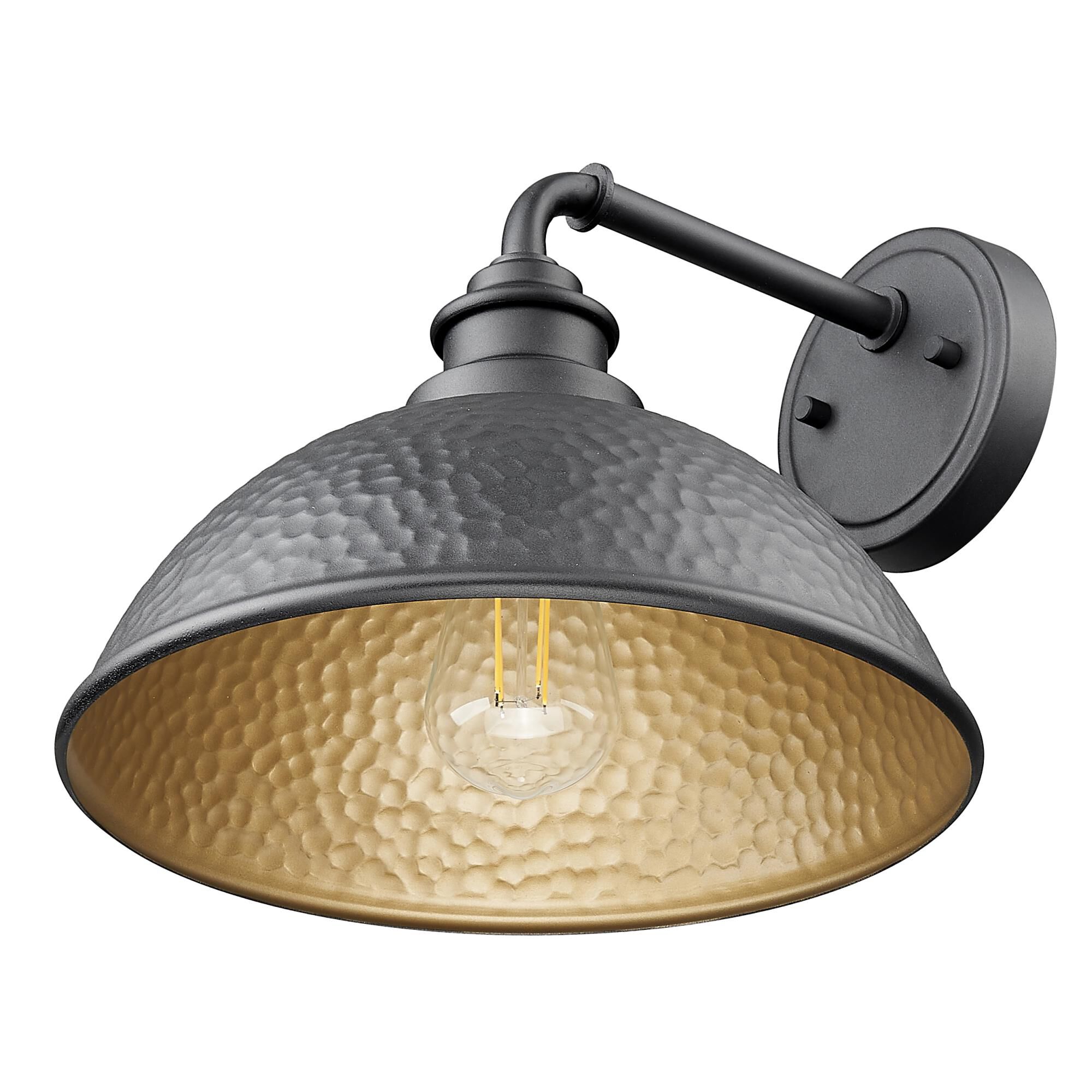 Shown in Hammered Black With Matte Gold Interior finish and Black Hammered Metal shade