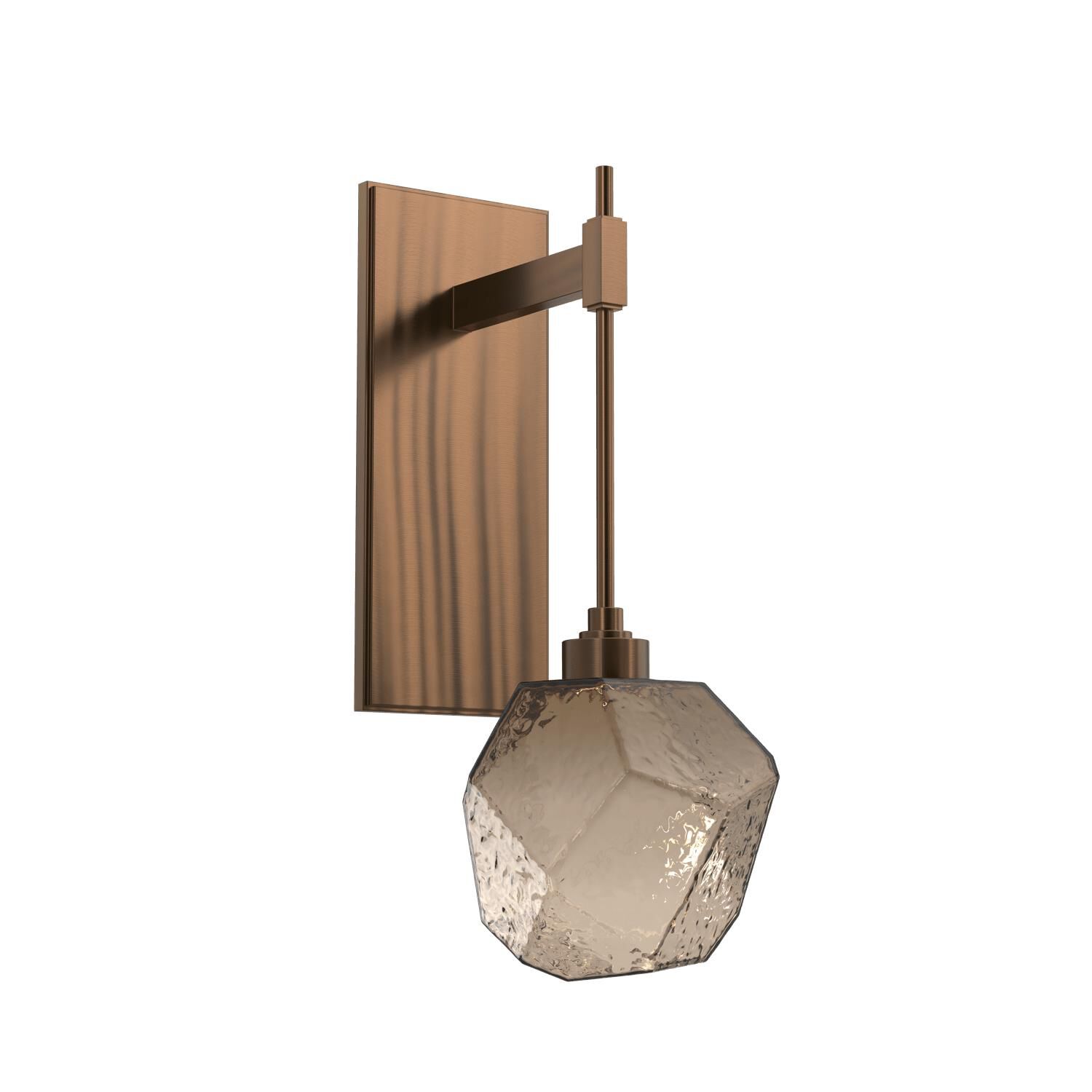 Shown in Burnished Brass finish and Blown Gem Bronze glass