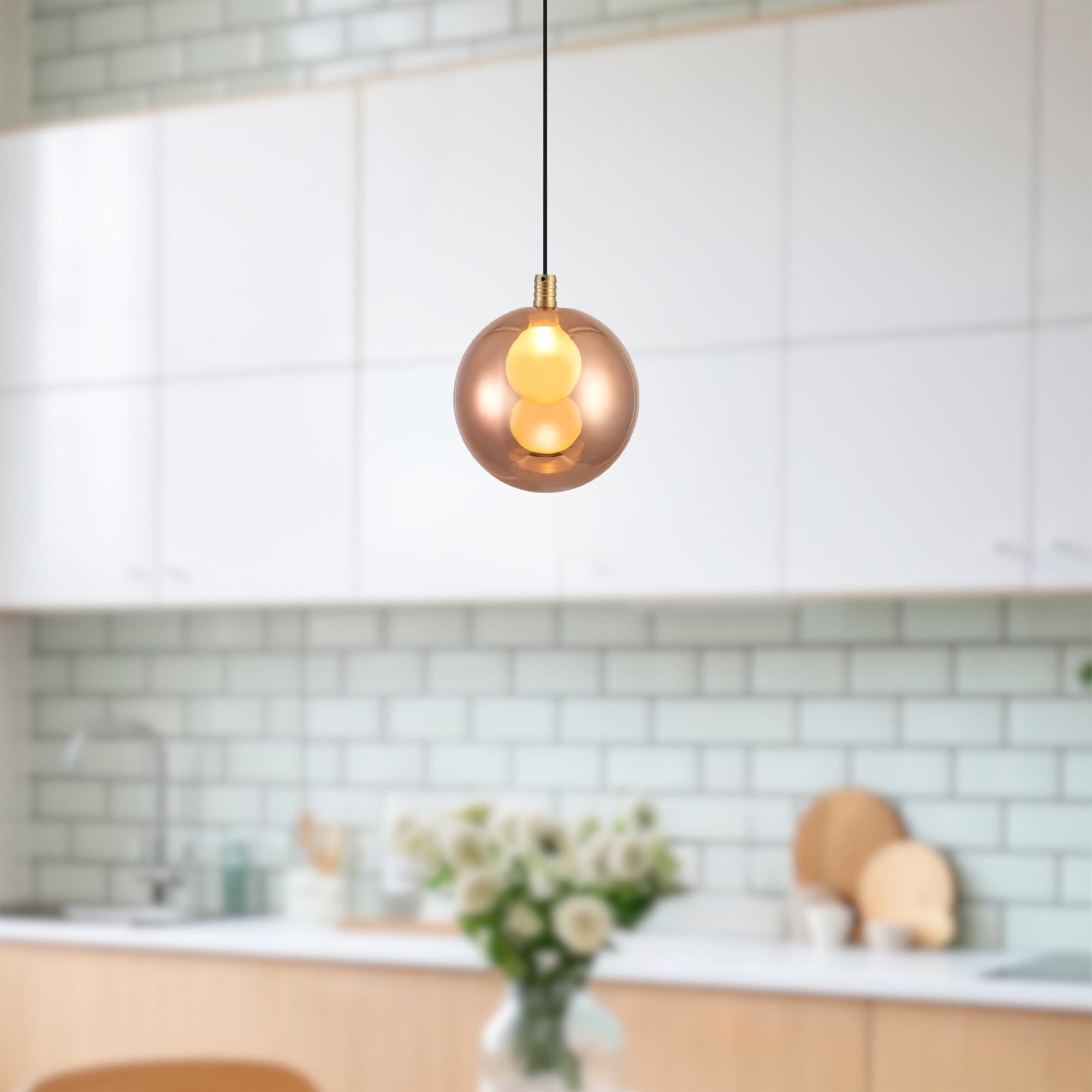 Shown in Brushed Gold finish and Copper glass