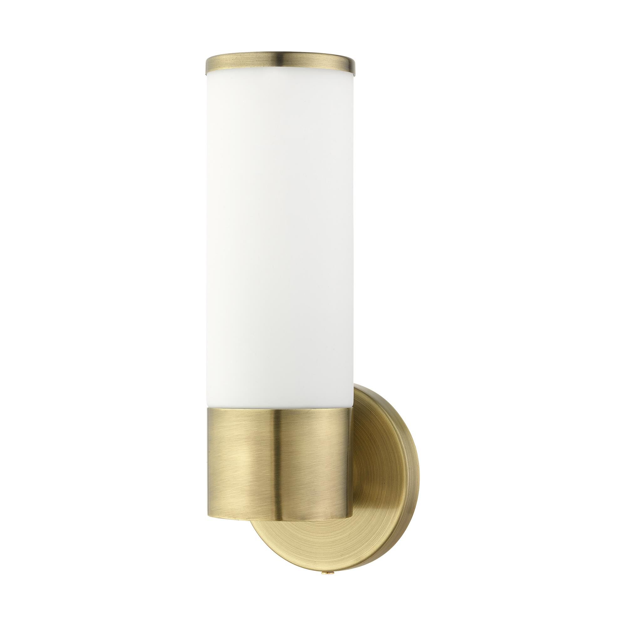 Shown in Antique Brass finish and Satin Opal White glass