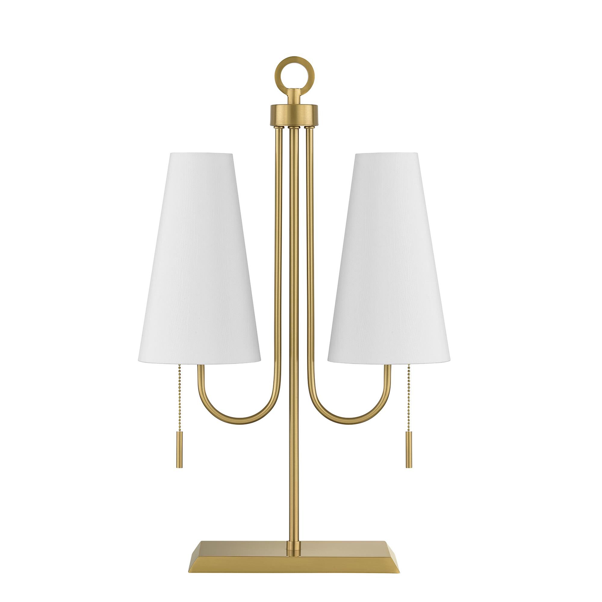 Shown in Warm Brass finish and White Fabric shade