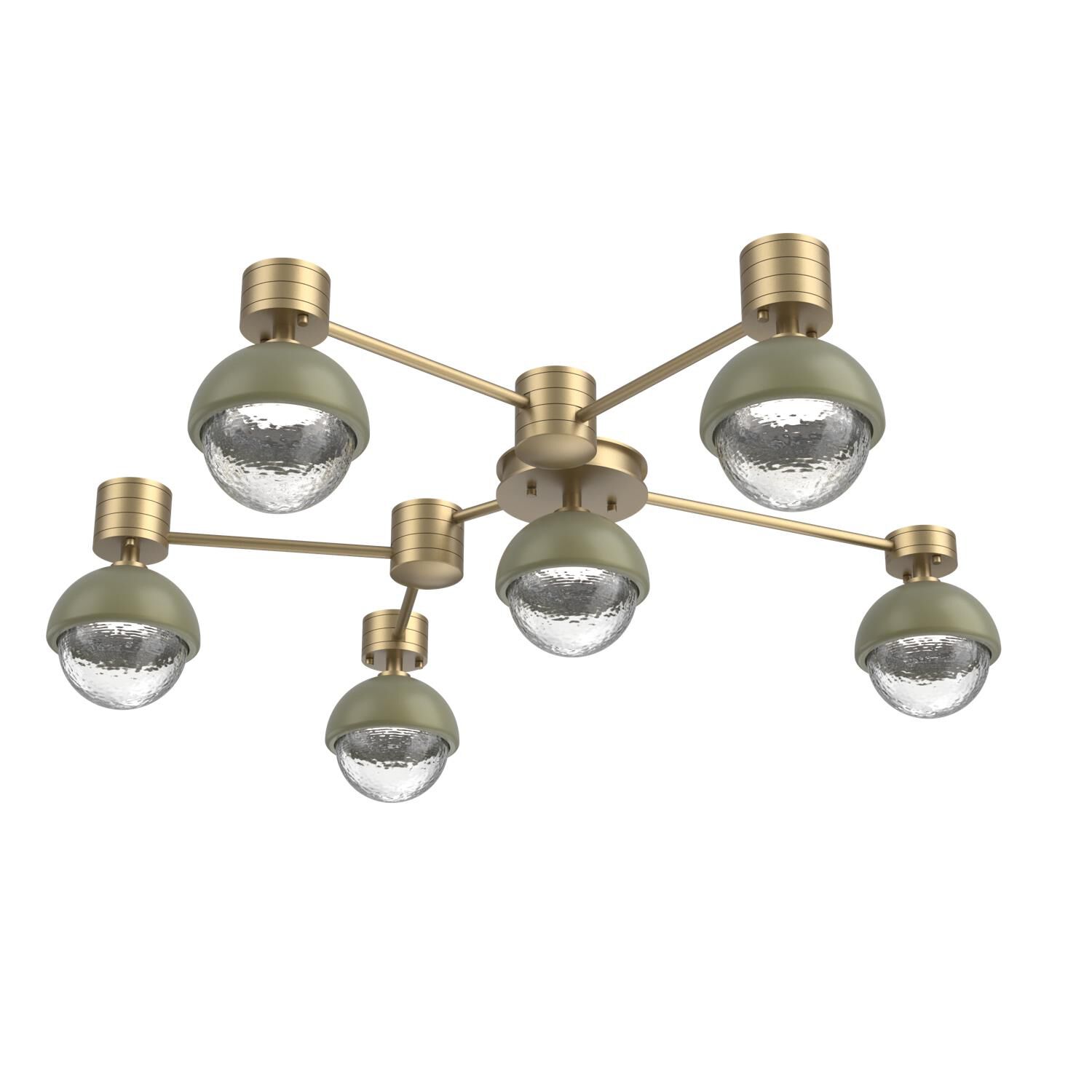 Shown in Gilded Brass finish and Clear glass and Sage Green accent