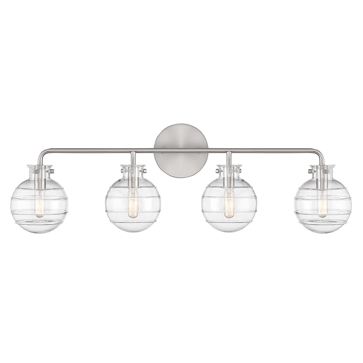 Shown in Satin Nickel finish and Clear Swirl glass and Glass shade