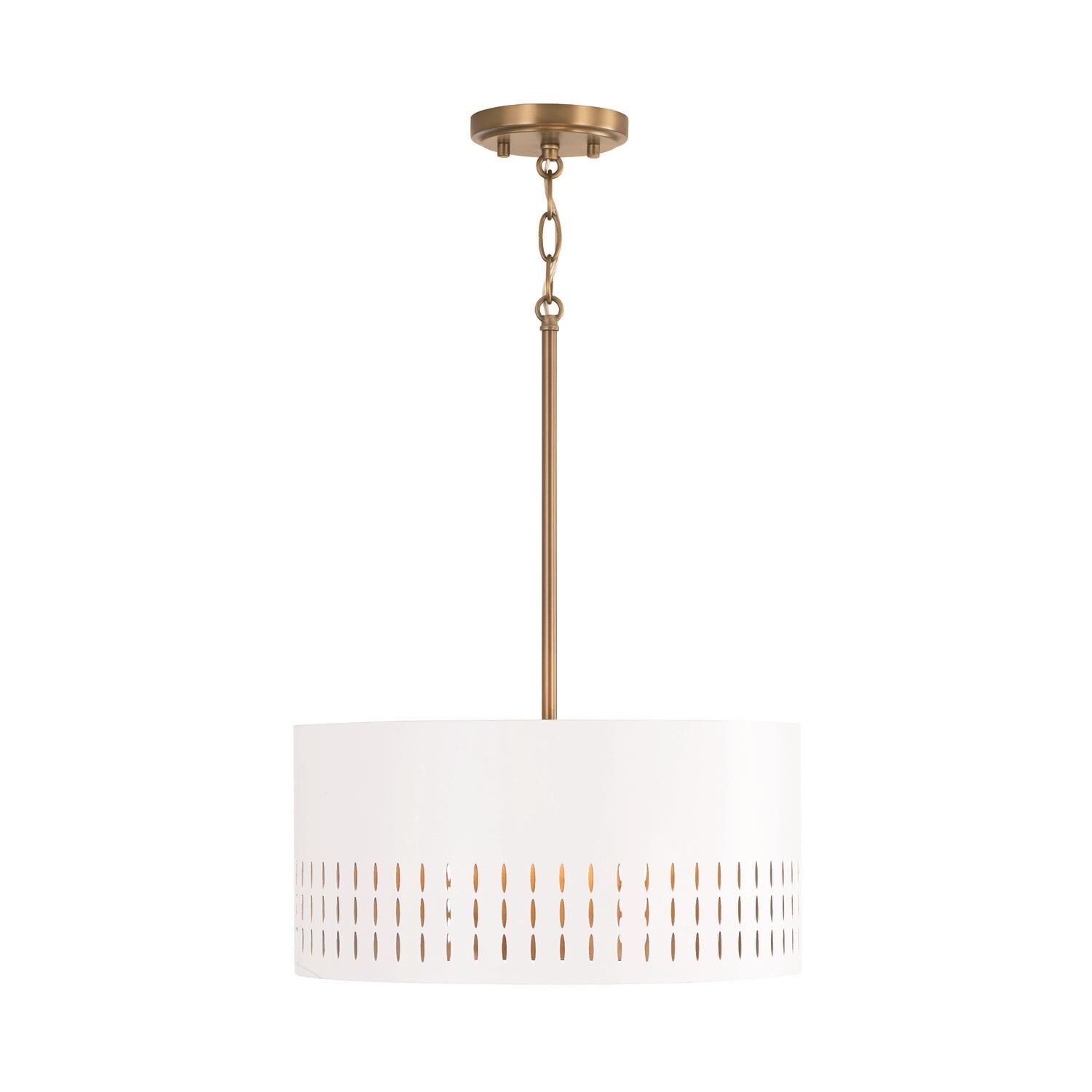 Shown in Aged Brass and White finish and White Metal  with Painted Aged Brass Interior shade