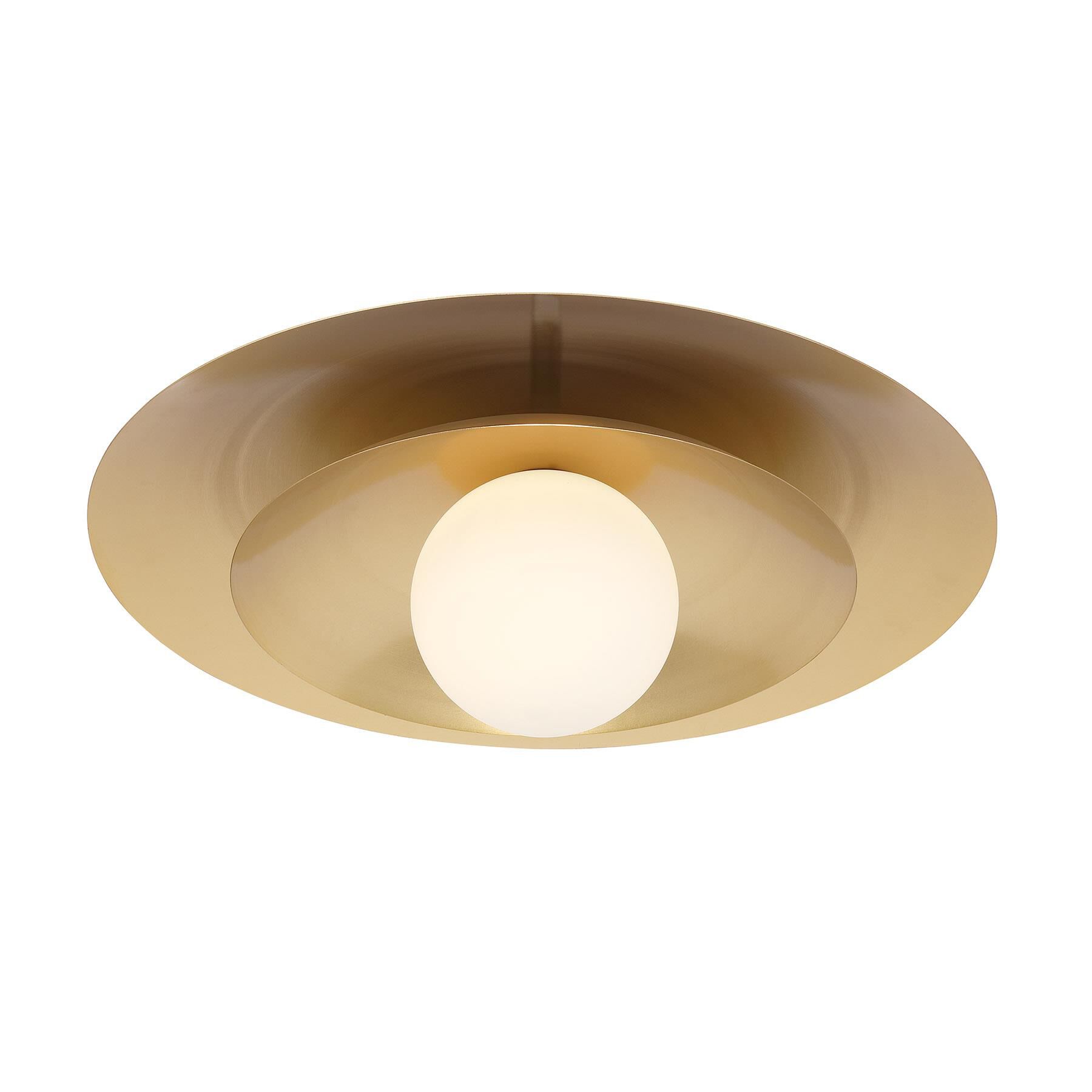 Shown in Warm Brass finish and White Opal glass
