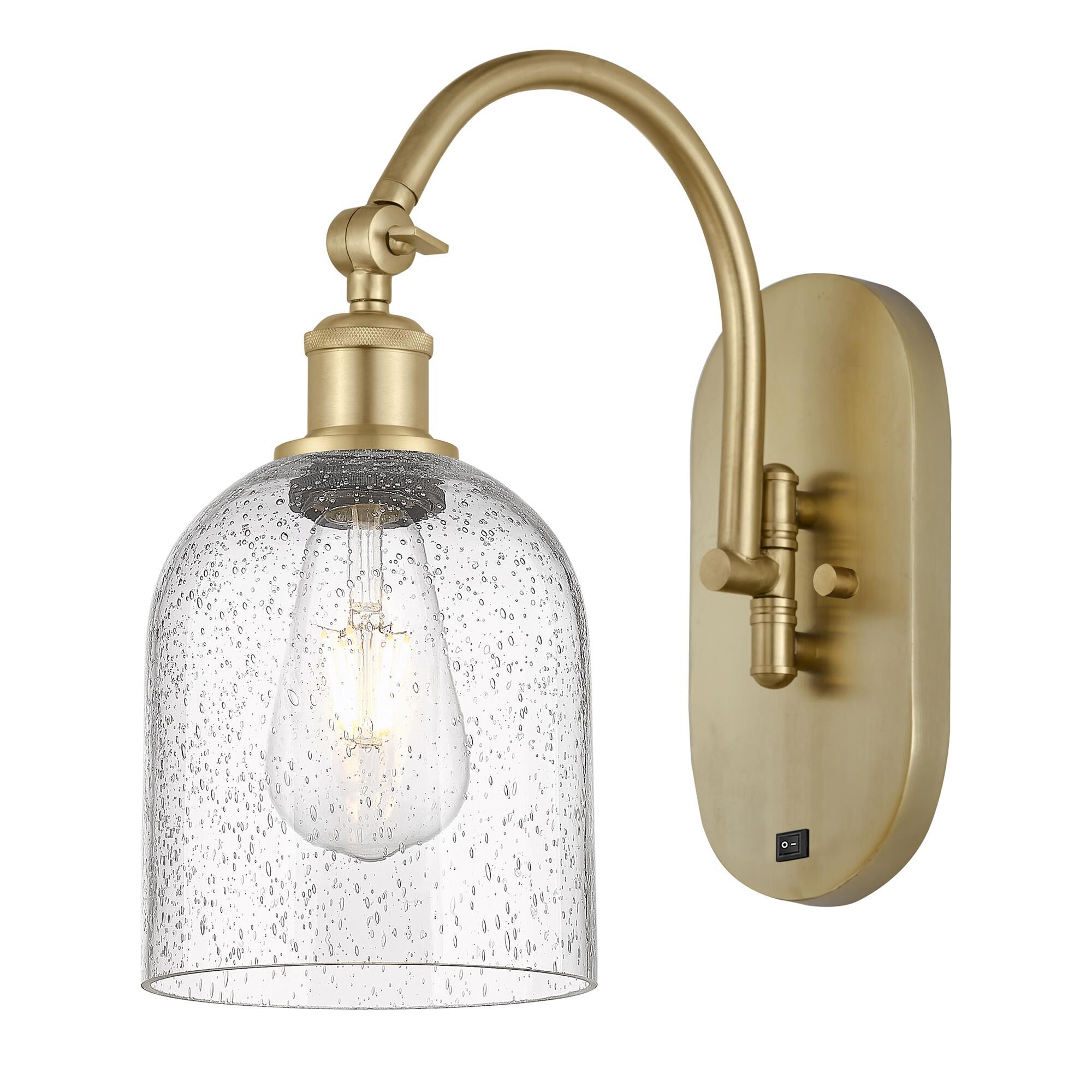 Shown in Satin Gold finish and Seedy glass