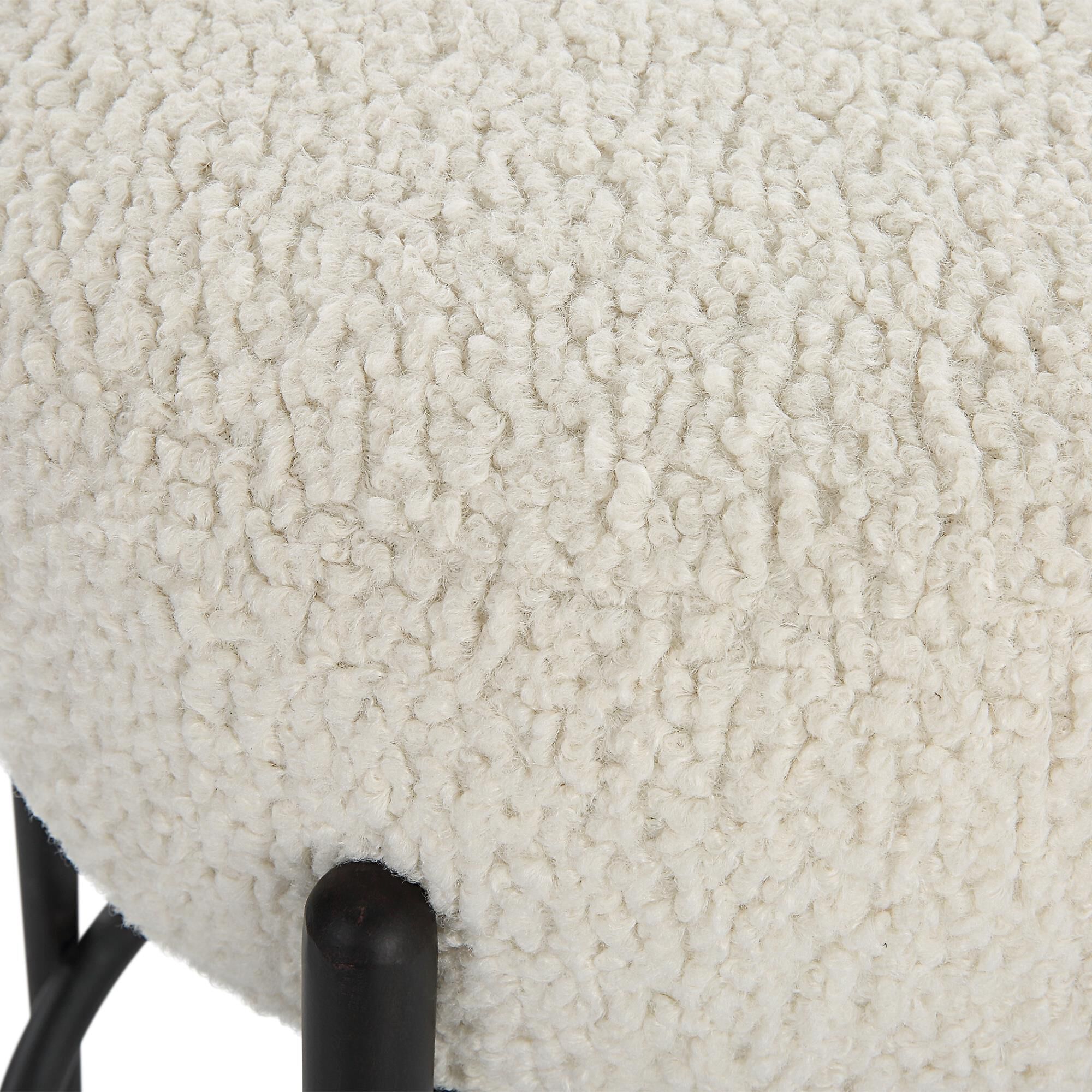 Shown in This Plush Counter Stool Is Covered In A Luxurious White Faux Shearling, Suspended Within Satin Blac finish
