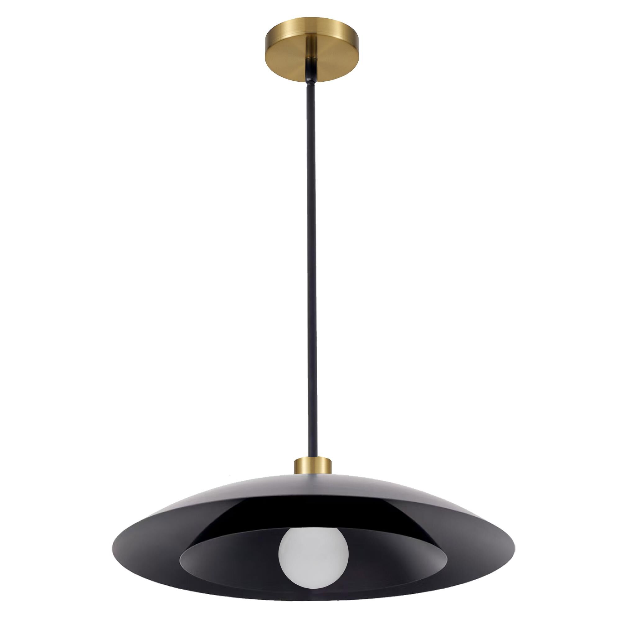 Shown in Aged Brass finish and Matte Black shade