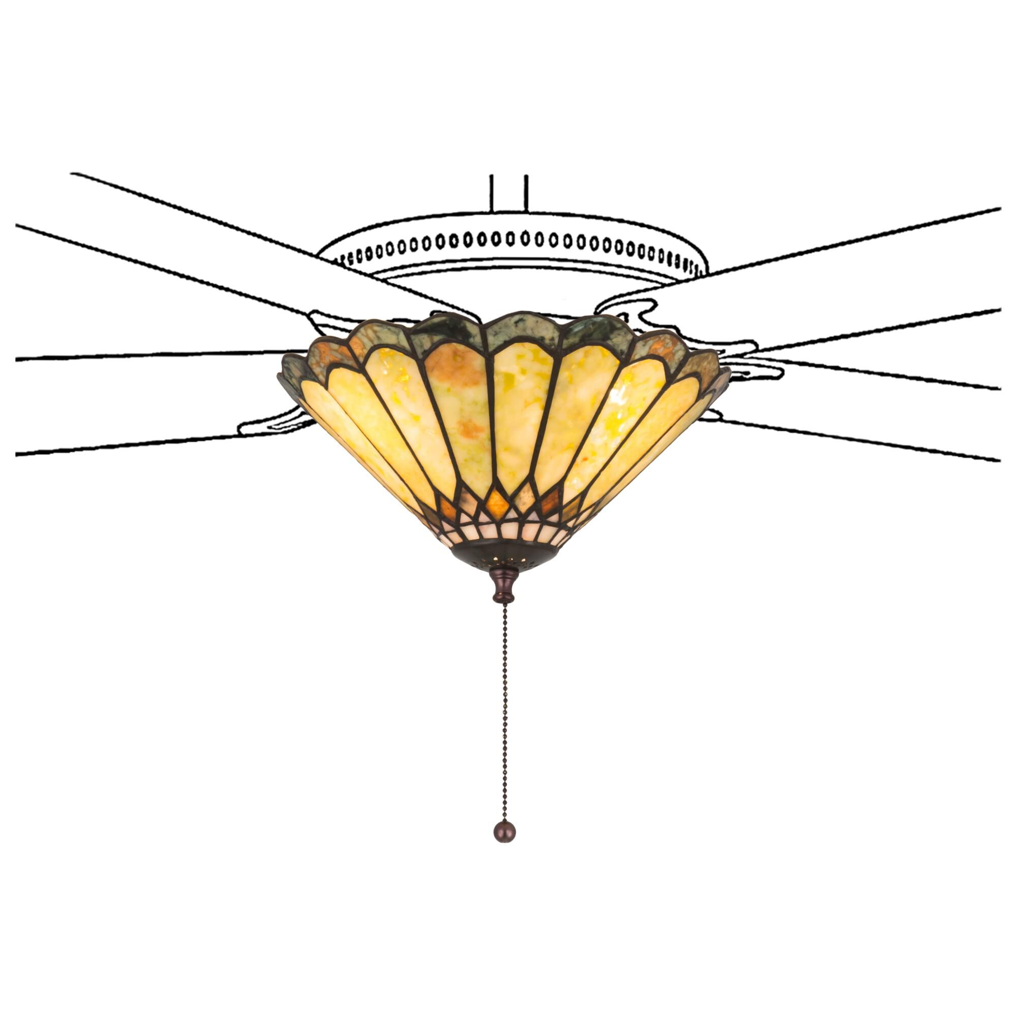 Shown in Mahogany Bronze finish and Moss Green-Tan-Ivory-Coral glass