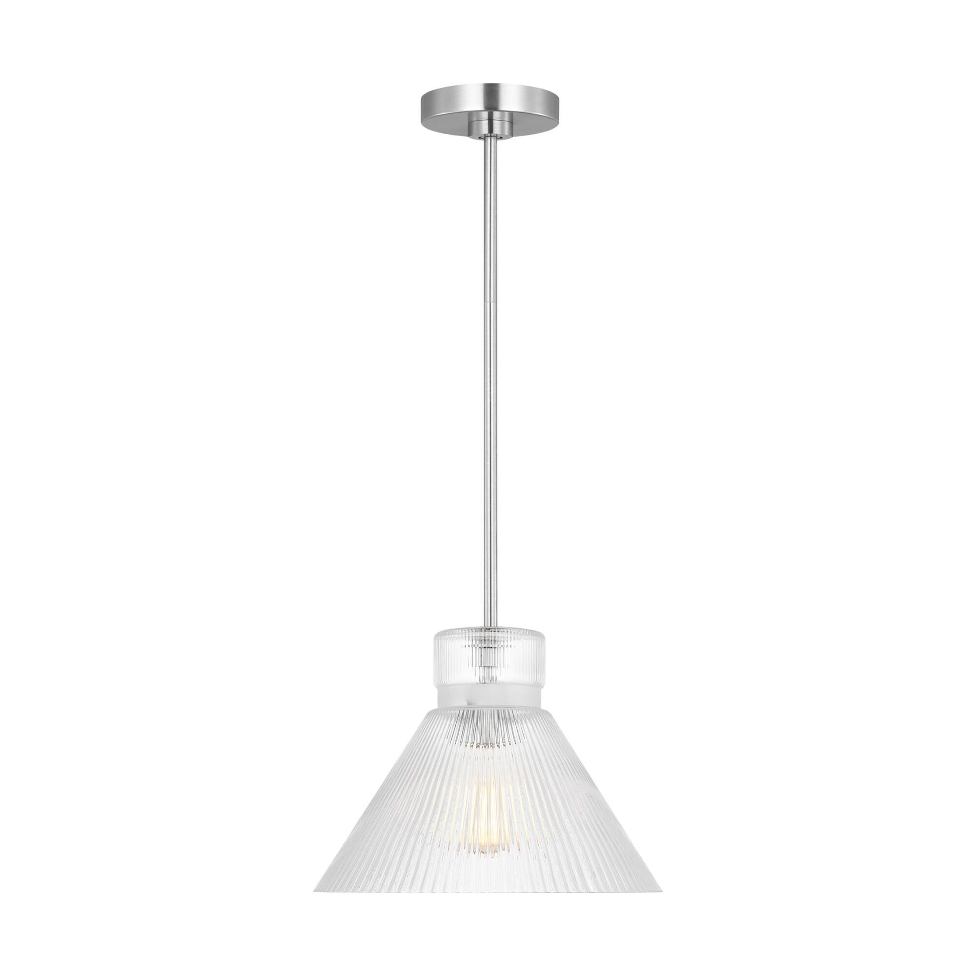 Shown in Brushed Nickel finish and Clear Ribbed glass