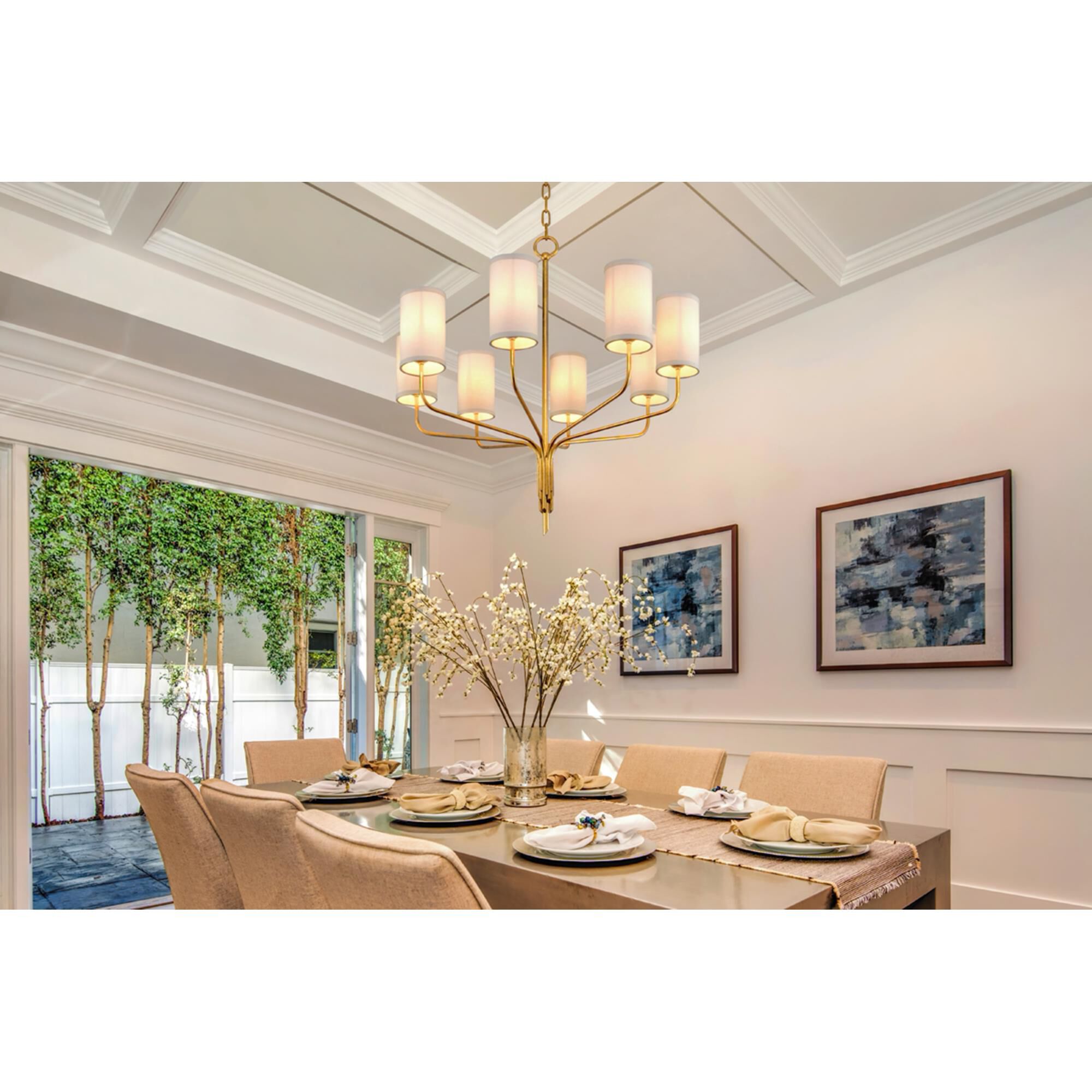 Shown in Juniper Bronze finish and Off-White glass and Hardback Linen shade