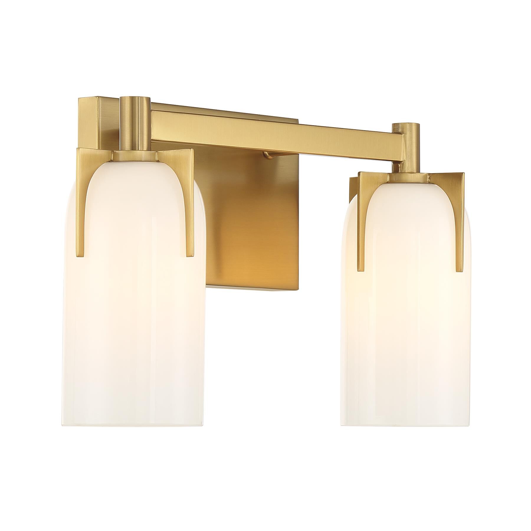 Shown in Warm Brass finish and Etched White Opal glass