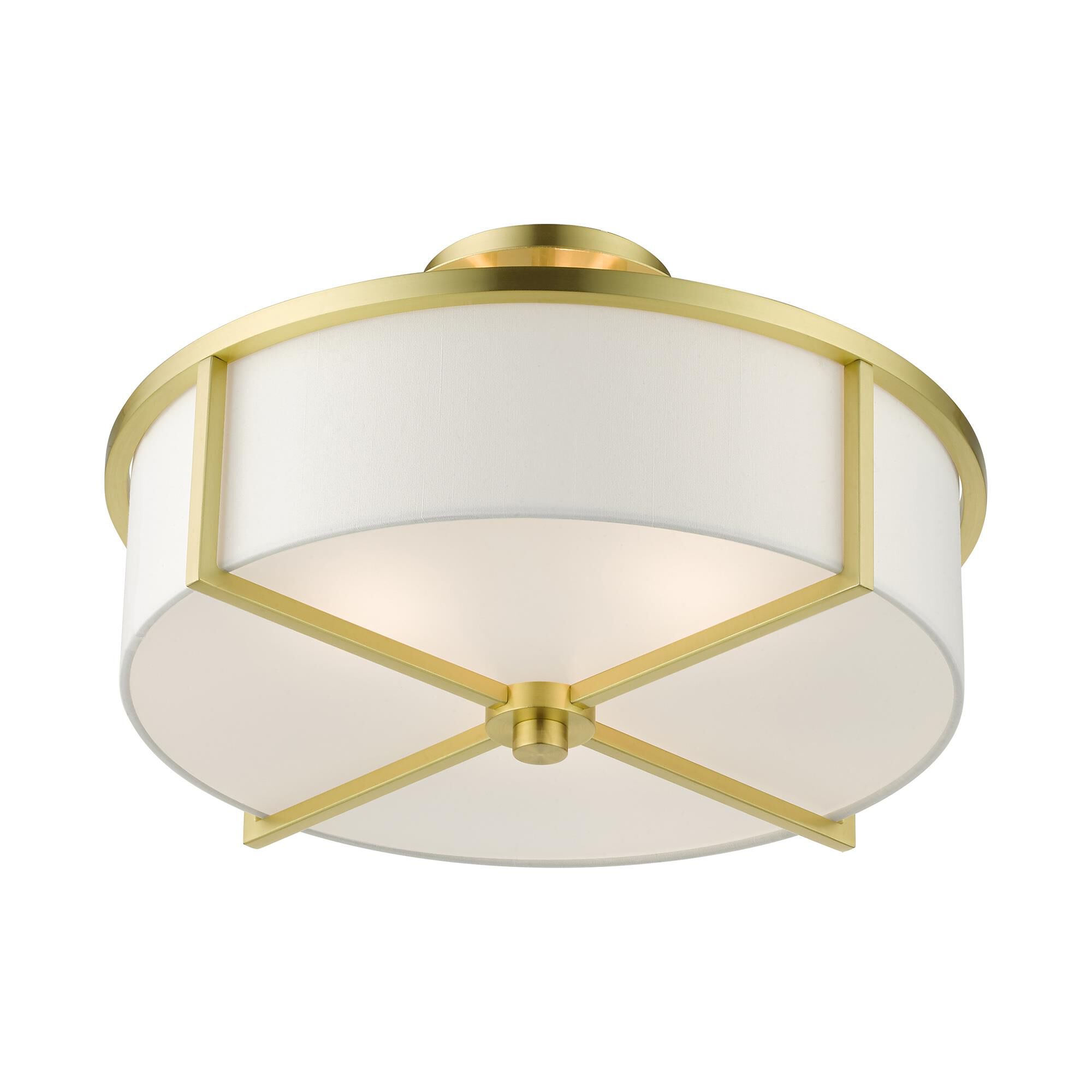 Shown in Satin Brass finish and Hand Crafted Hardback  Completely Finished With Off-White Color Fabric Outside and Inside shade