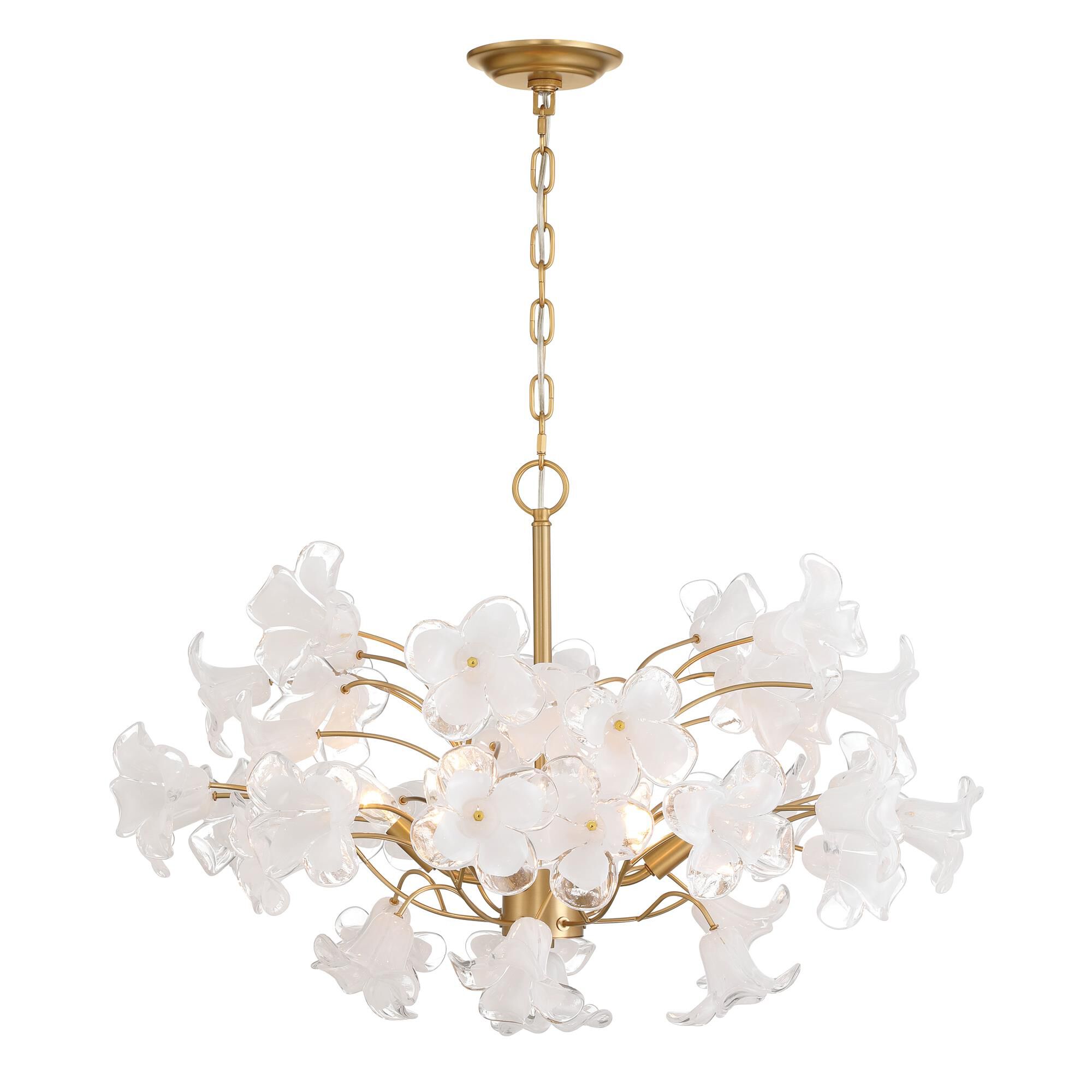 Shown in Legacy Brass finish and Clear Handmade glass