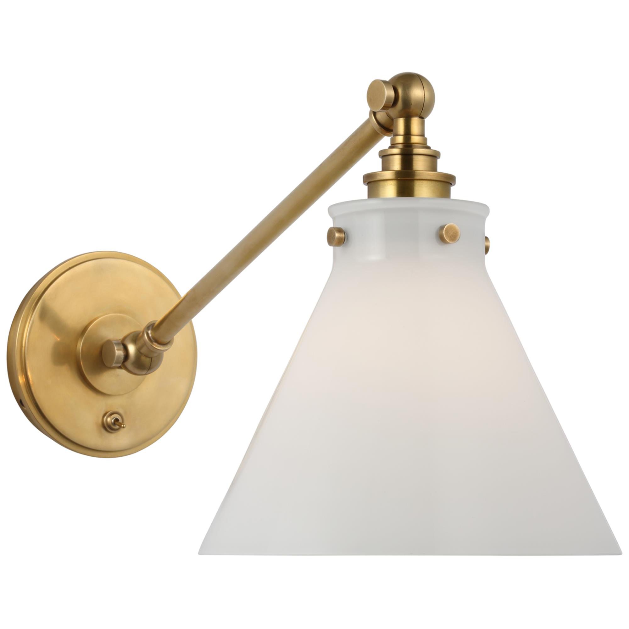 Shown in Antique-Burnished Brass finish and White glass