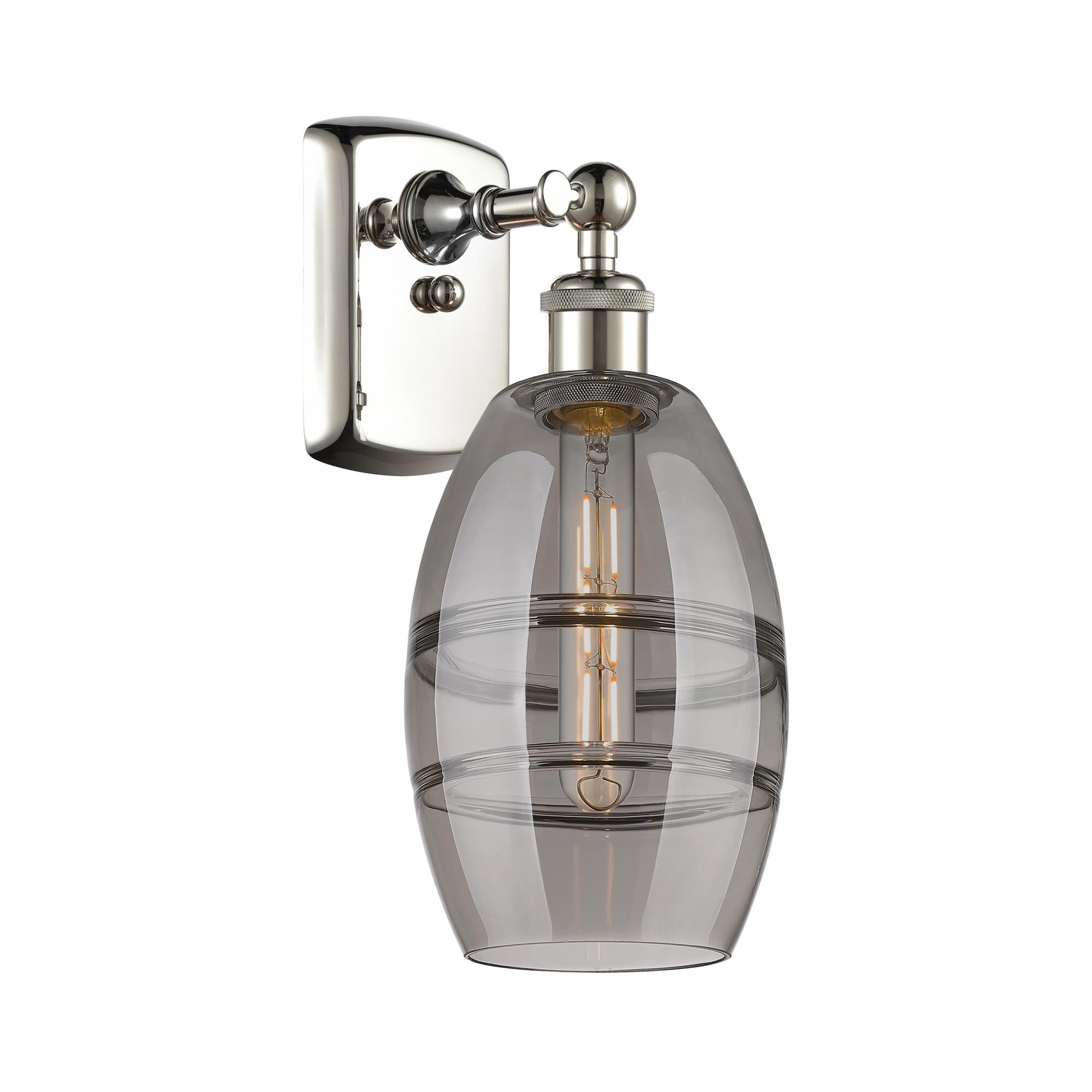 Shown in Polished Nickel finish and Light Smoke glass