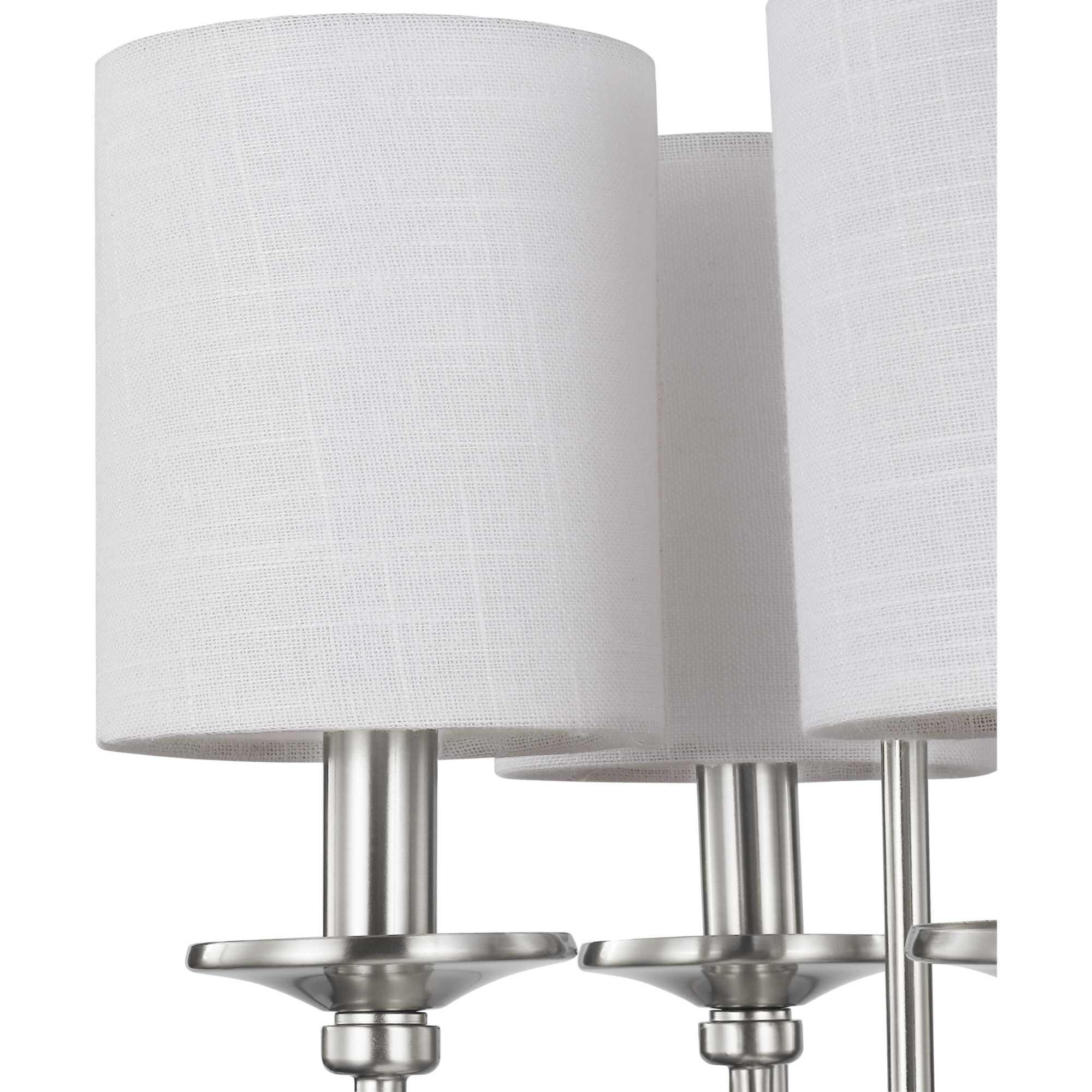 Shown in Brushed Nickel finish and White Linen glass