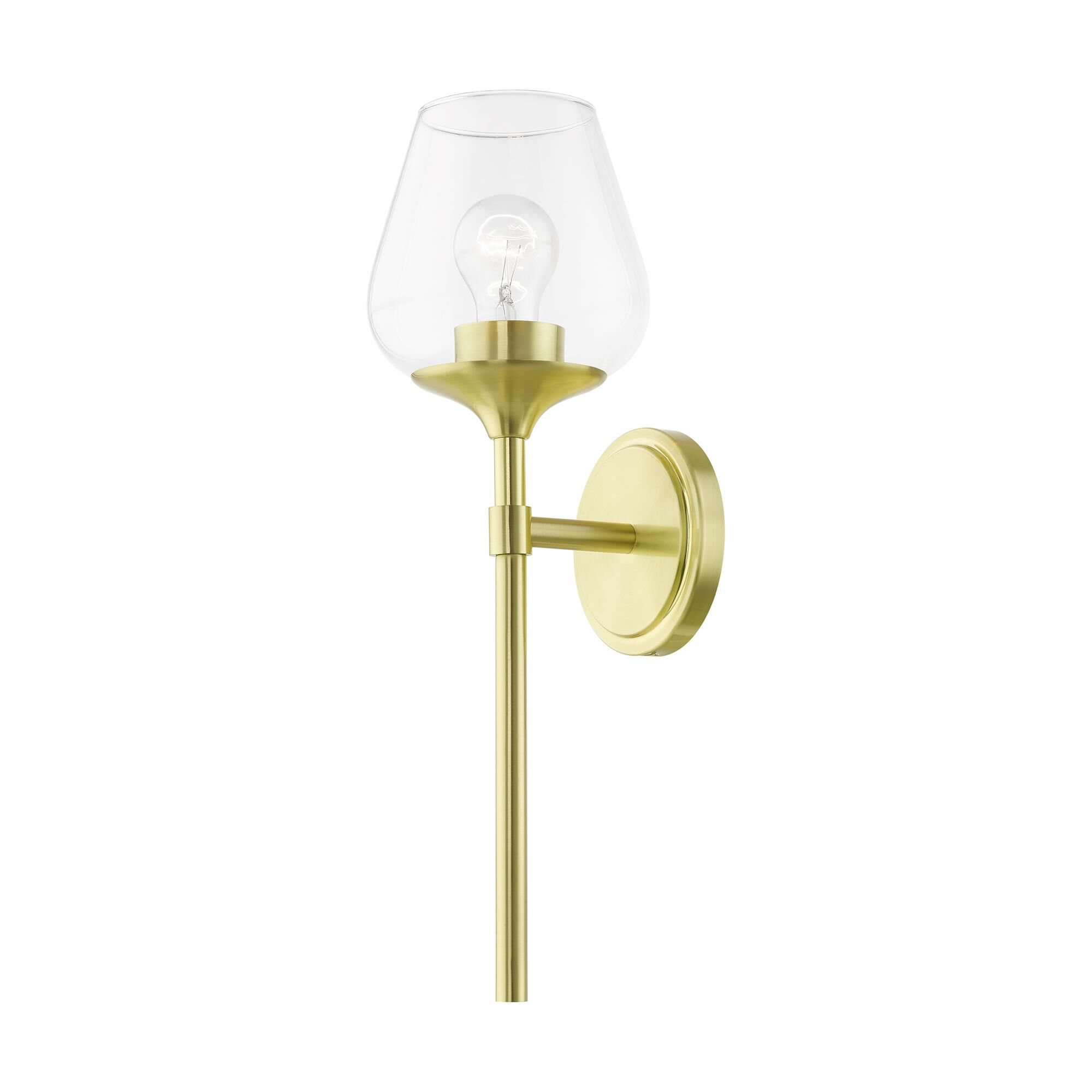 Shown in Satin Brass finish and Clear glass