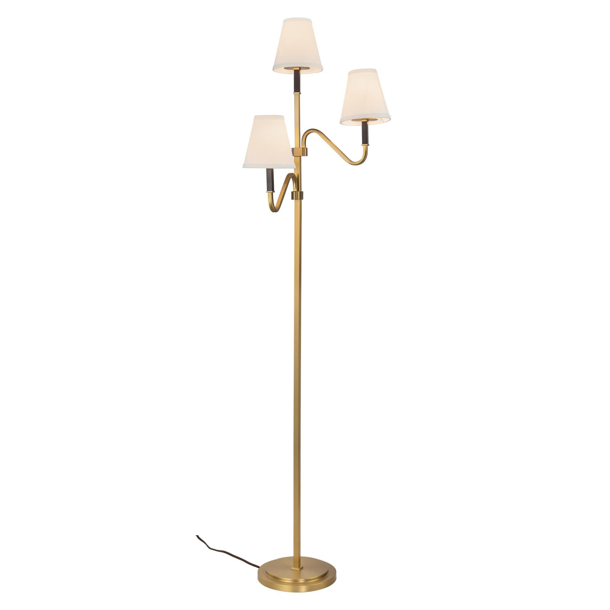 Shown in Brushed Gold finish and White Linen shade