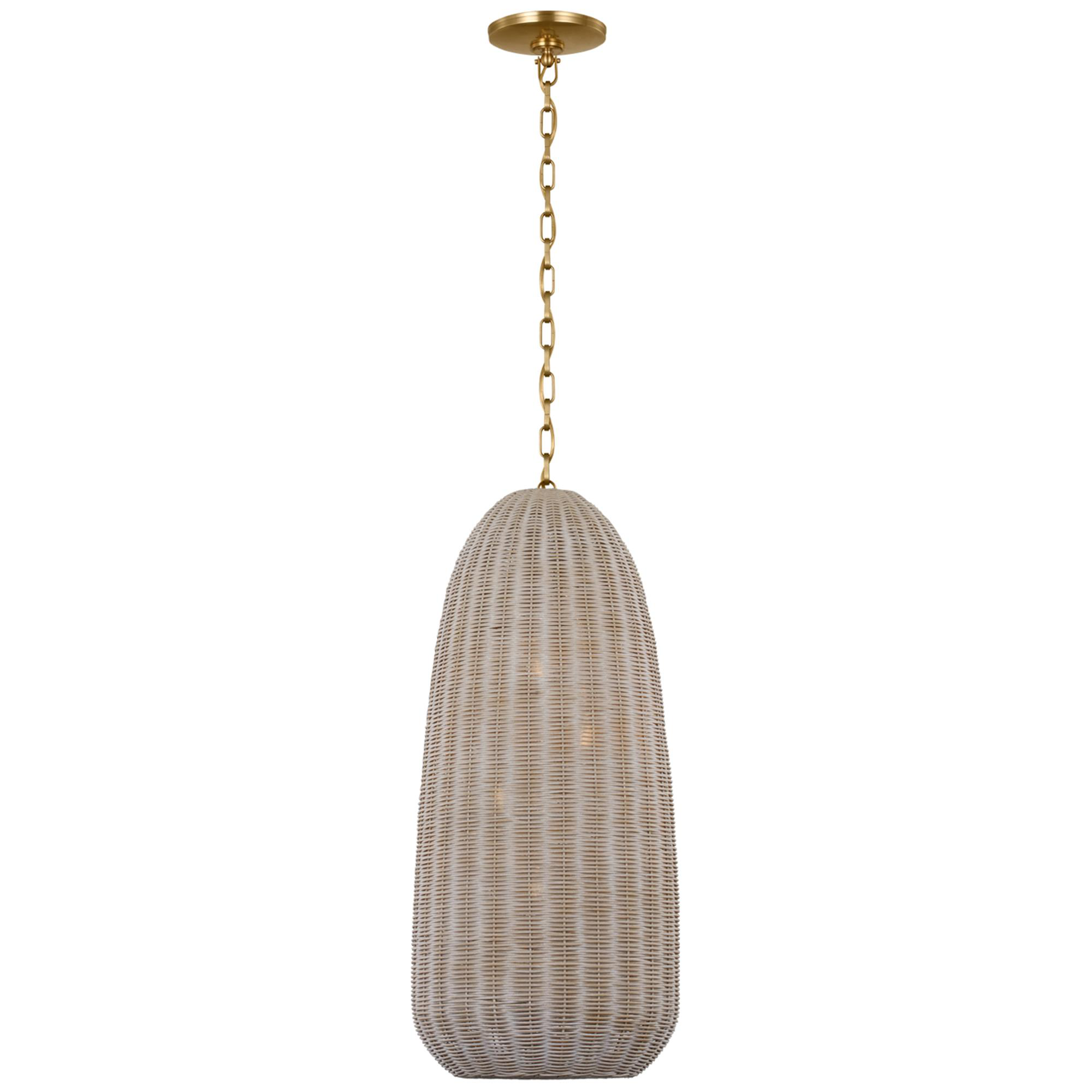 Shown in Antique-Burnished Brass finish and Ash Wicker shade